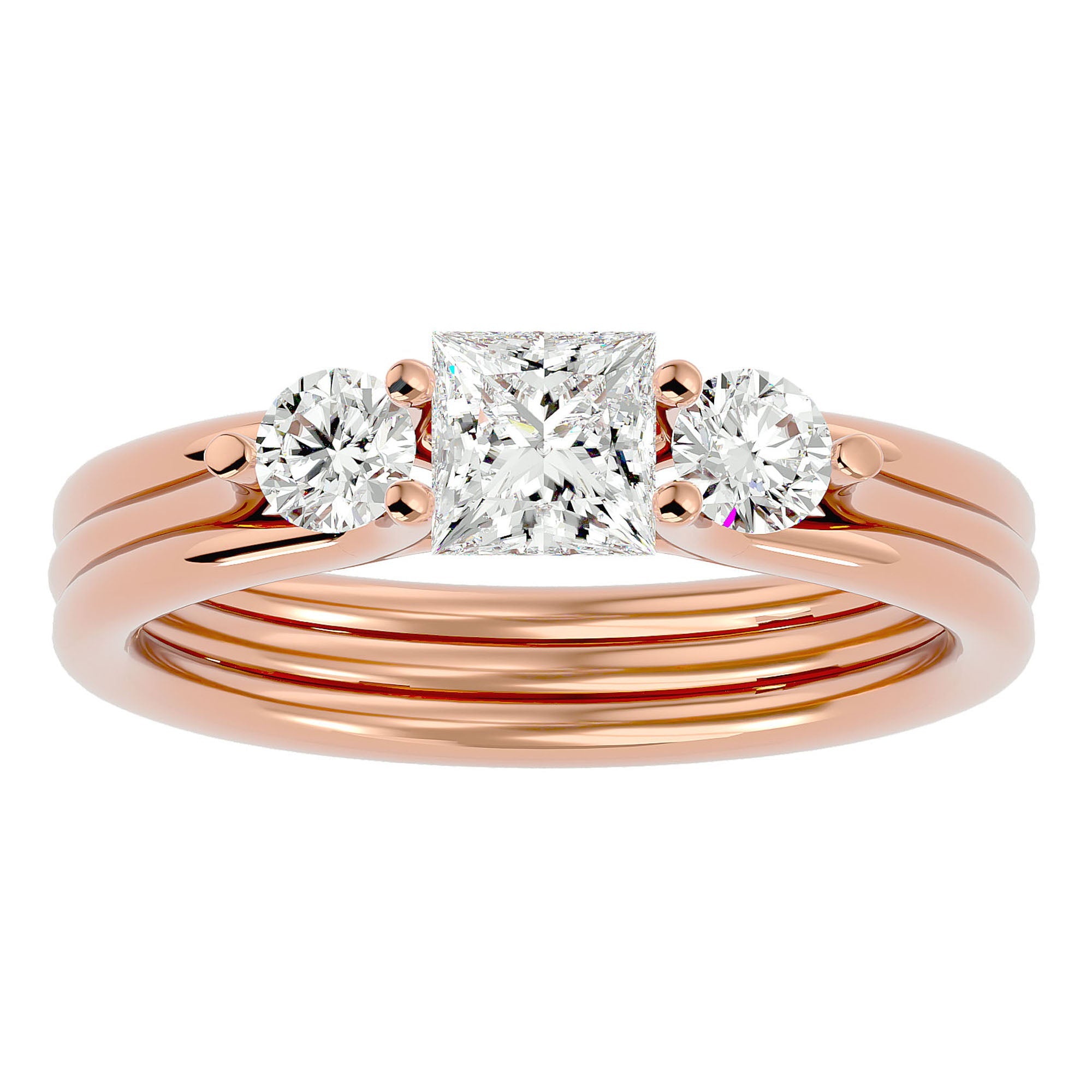 Inel Triplu de Logodnă Cu Trei Moissanite de 0.96 ct din 18k Aur Roz - Castelo.ro
