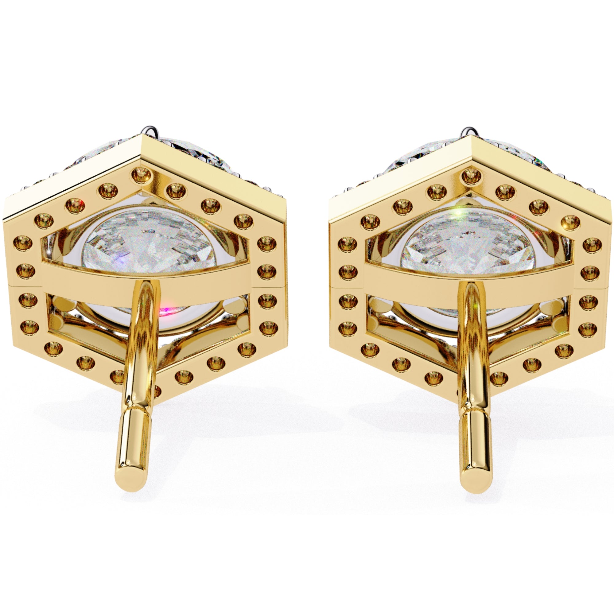 Cercei Hexa Stud Halo cu Diamante Create în Laborator de 2.1 ct din 18K Aur Galben - Castelo.ro