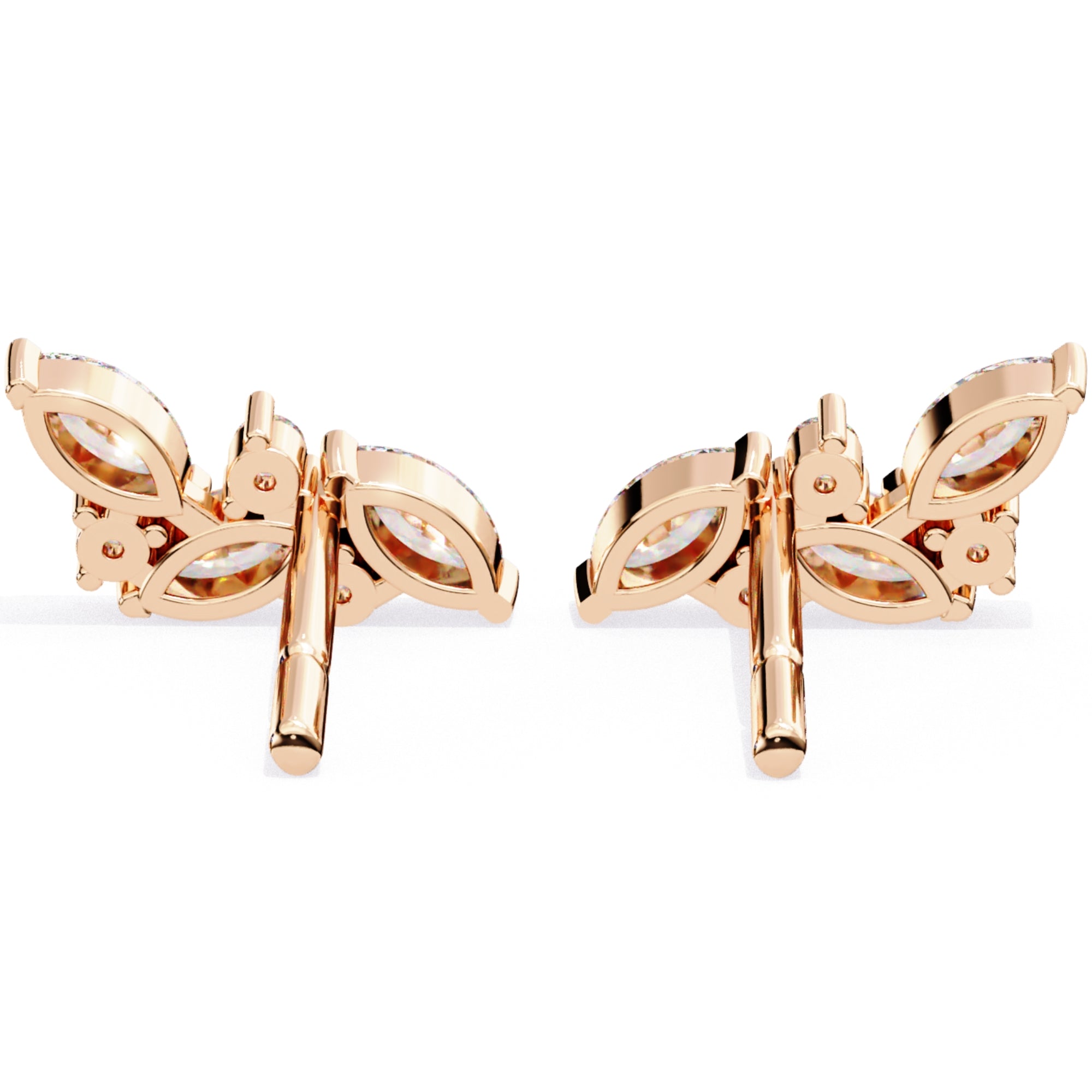 Cercei Stud Floral Branch din Aur 14k cu Diamante Create în Laborator de 0.35 ct din 14K Aur Roz - Castelo.ro