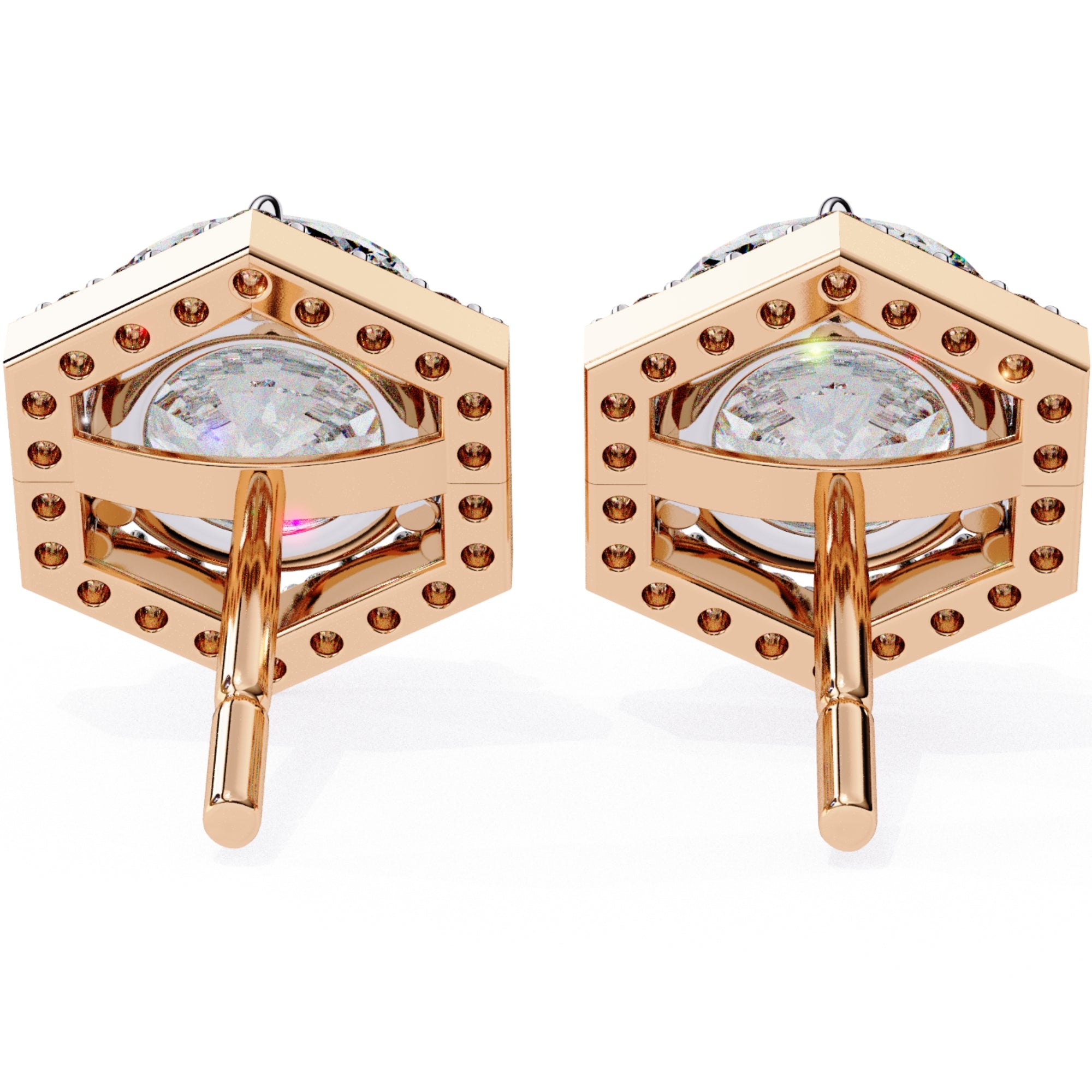 Cercei Hexa Stud Halo cu Diamante Create în Laborator de 2.1 ct din 18K Aur Roz - Castelo.ro
