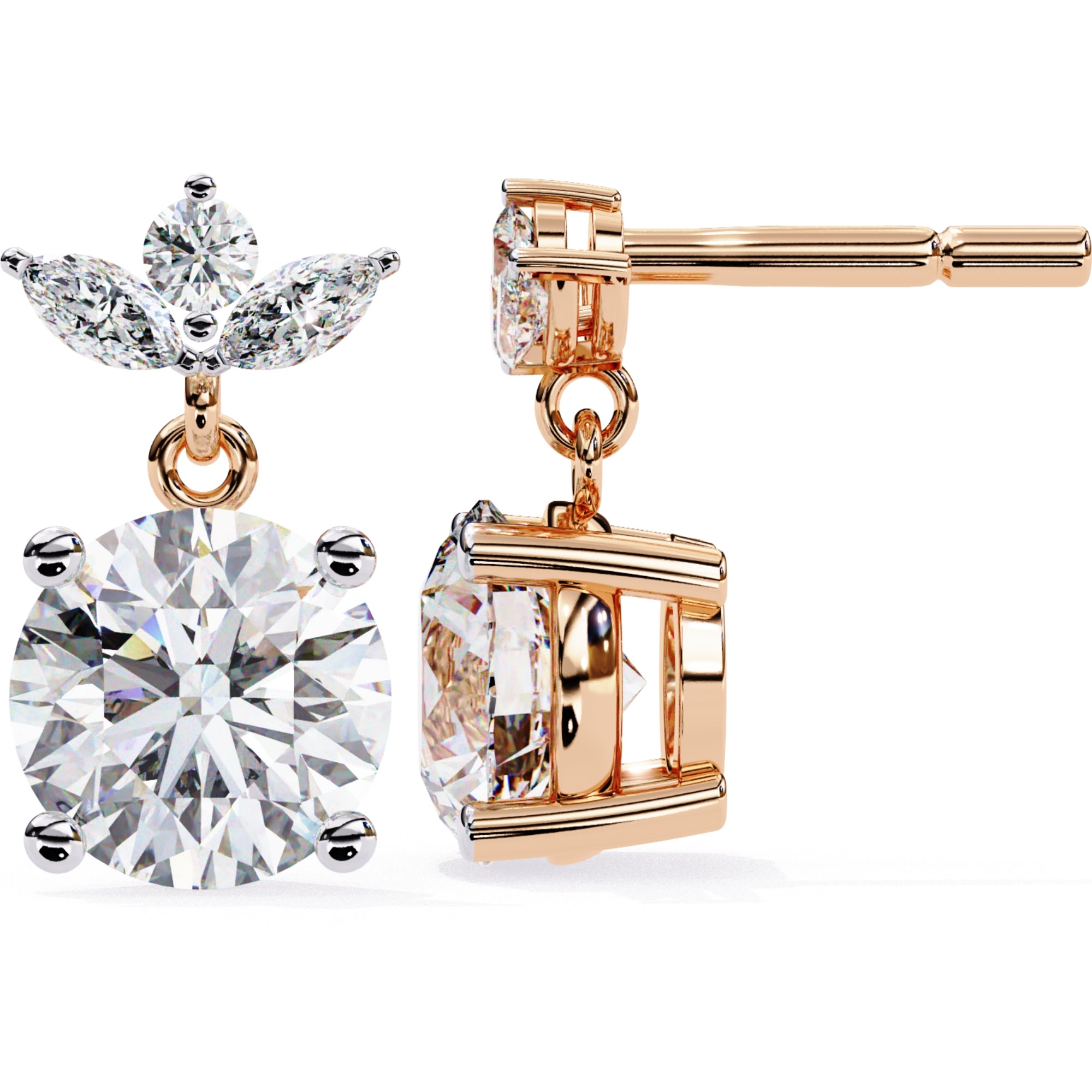 Cercei Stud Royal Solitaire Drop din Aur 14k cu Moissanite de 2.02 ct