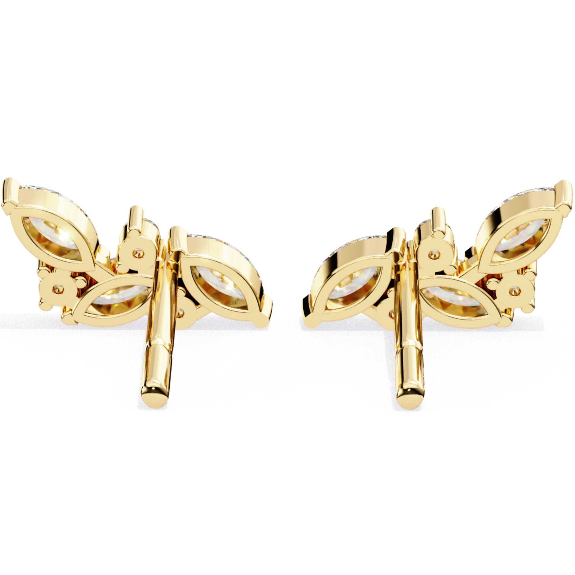 Cercei Stud Floral Branch din Aur 14k cu Diamante Create în Laborator de 0.35 ct din 14K Aur Galben - Castelo.ro