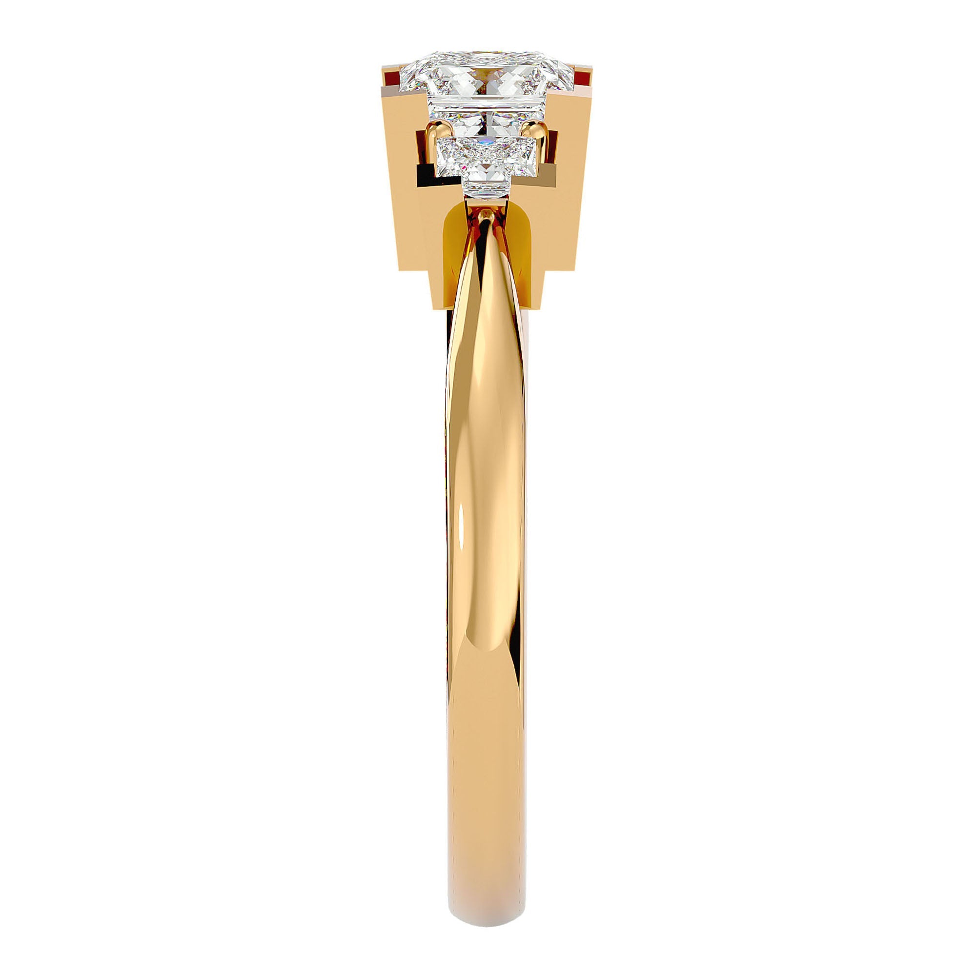Inel de Logodnă Cu Trei Moissanite Tăietură Prințesă de 1.00 ct din 18k Aur Galben - Castelo.ro