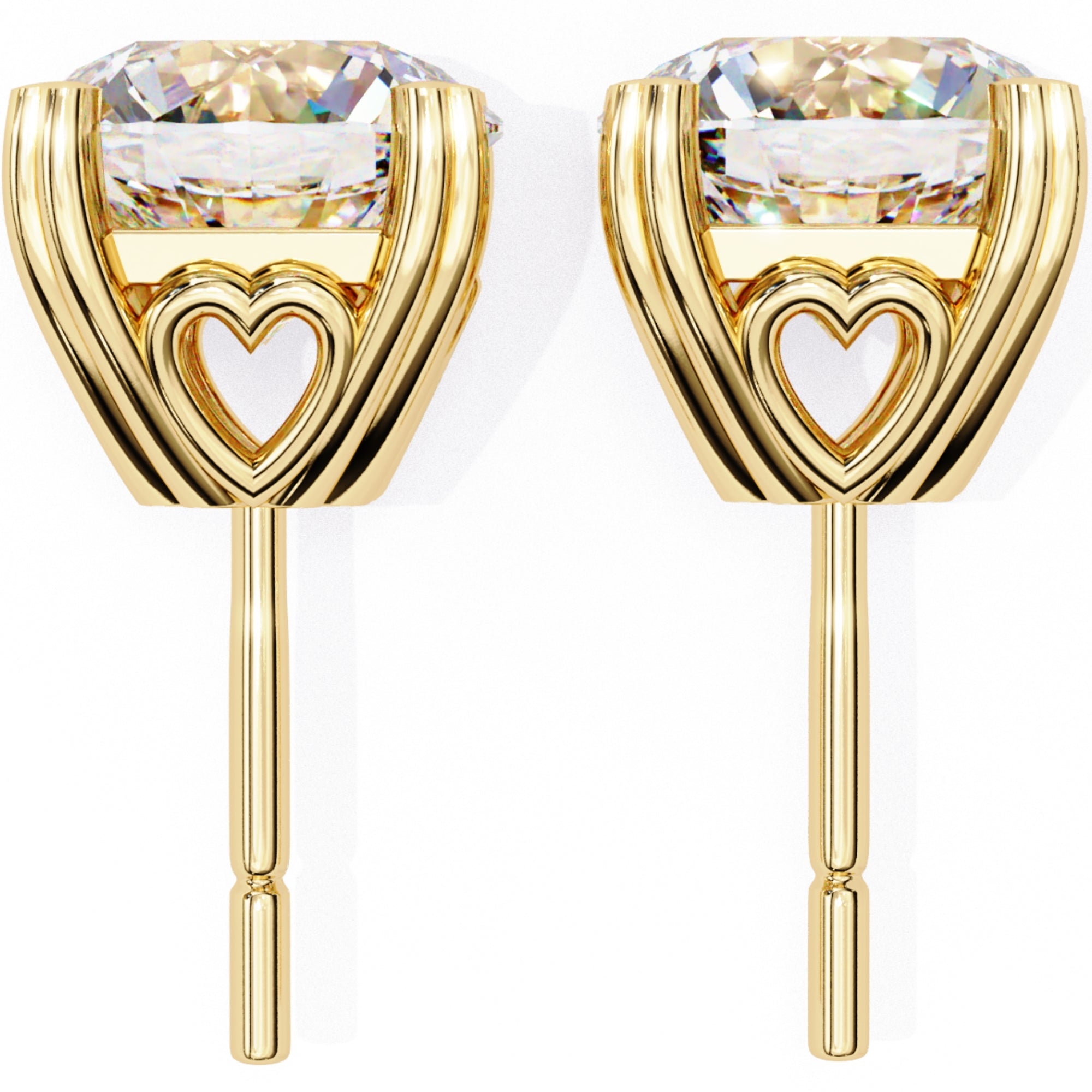 Cercei Stud Solitaire Heart din Aur 14k cu Moissanite de 2.57 ct