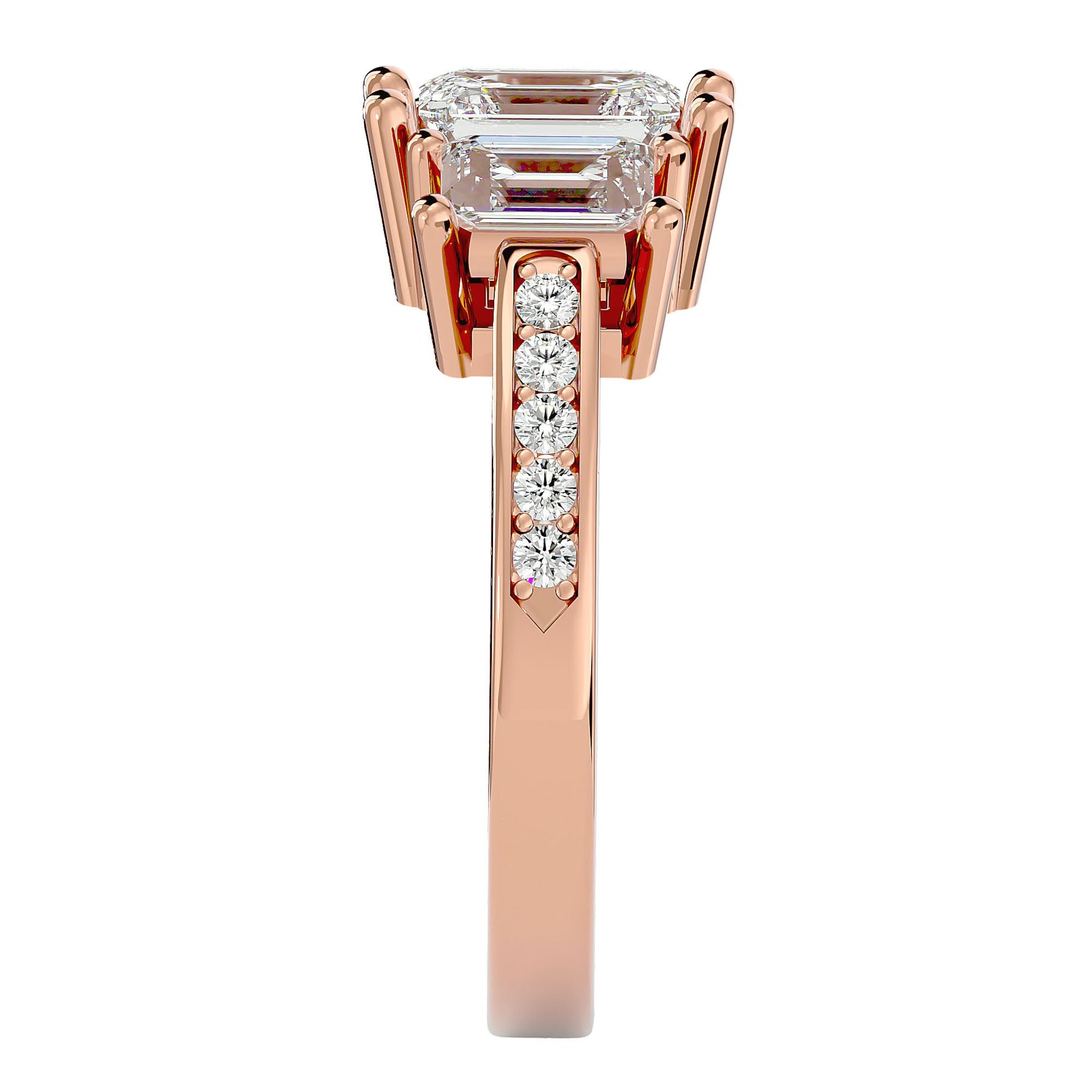 Inel de Logodnă din Aur 14k Trei Diamante Naturale de 2.46 ct din 14k Aur Roz - Castelo.ro