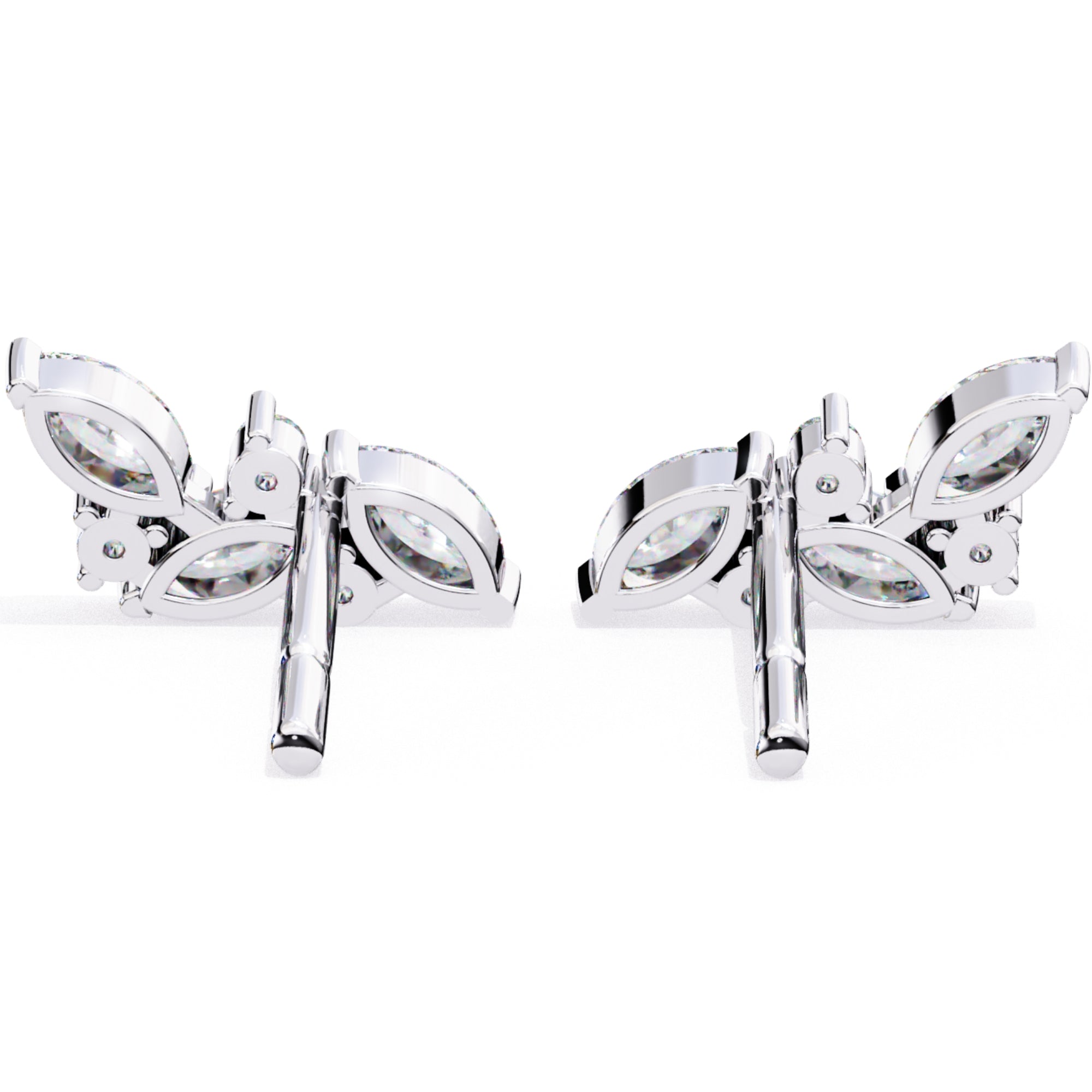 Cercei Stud Floral Branch din Aur 14k cu Diamante Create în Laborator de 0.35 ct din 14K Aur Alb - Castelo.ro