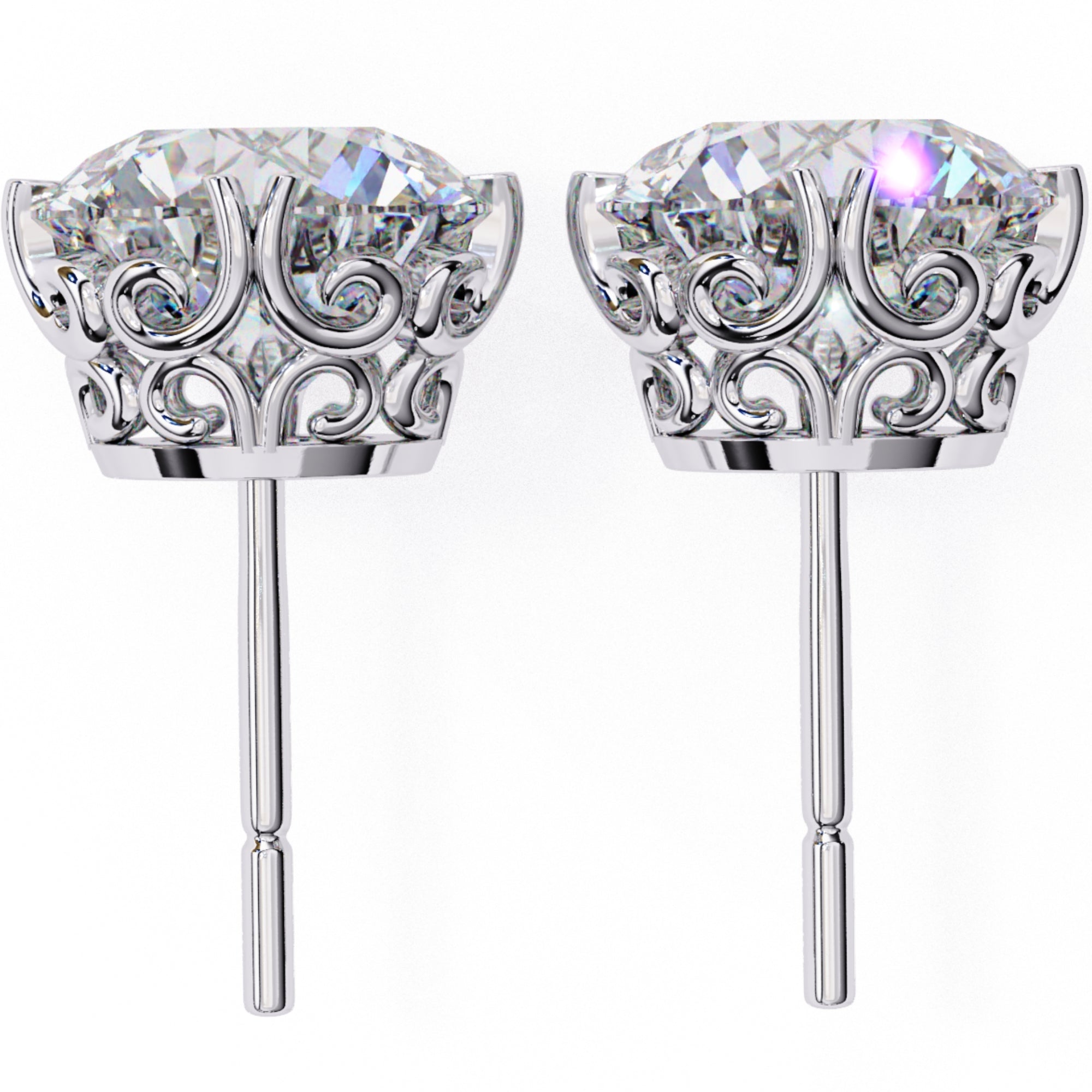 Cercei Stud La Reina din Aur 14k cu Diamante Naturale Tăietură Briliant de 2.5 ct din 14K Aur Alb - Castelo.ro