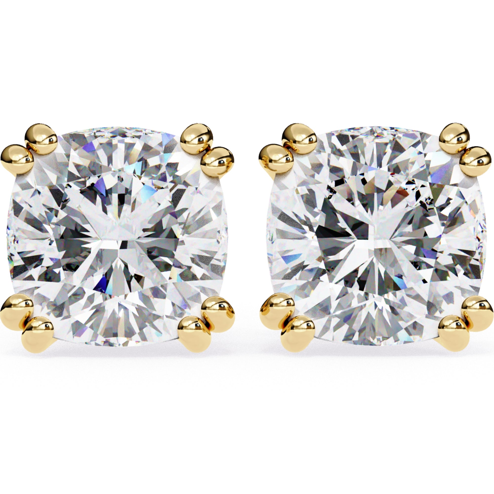 Cercei Stud Monaco cu Moissanite Tăietură Cushion Square de 2.2 ct din 18K Aur Galben - Castelo.ro