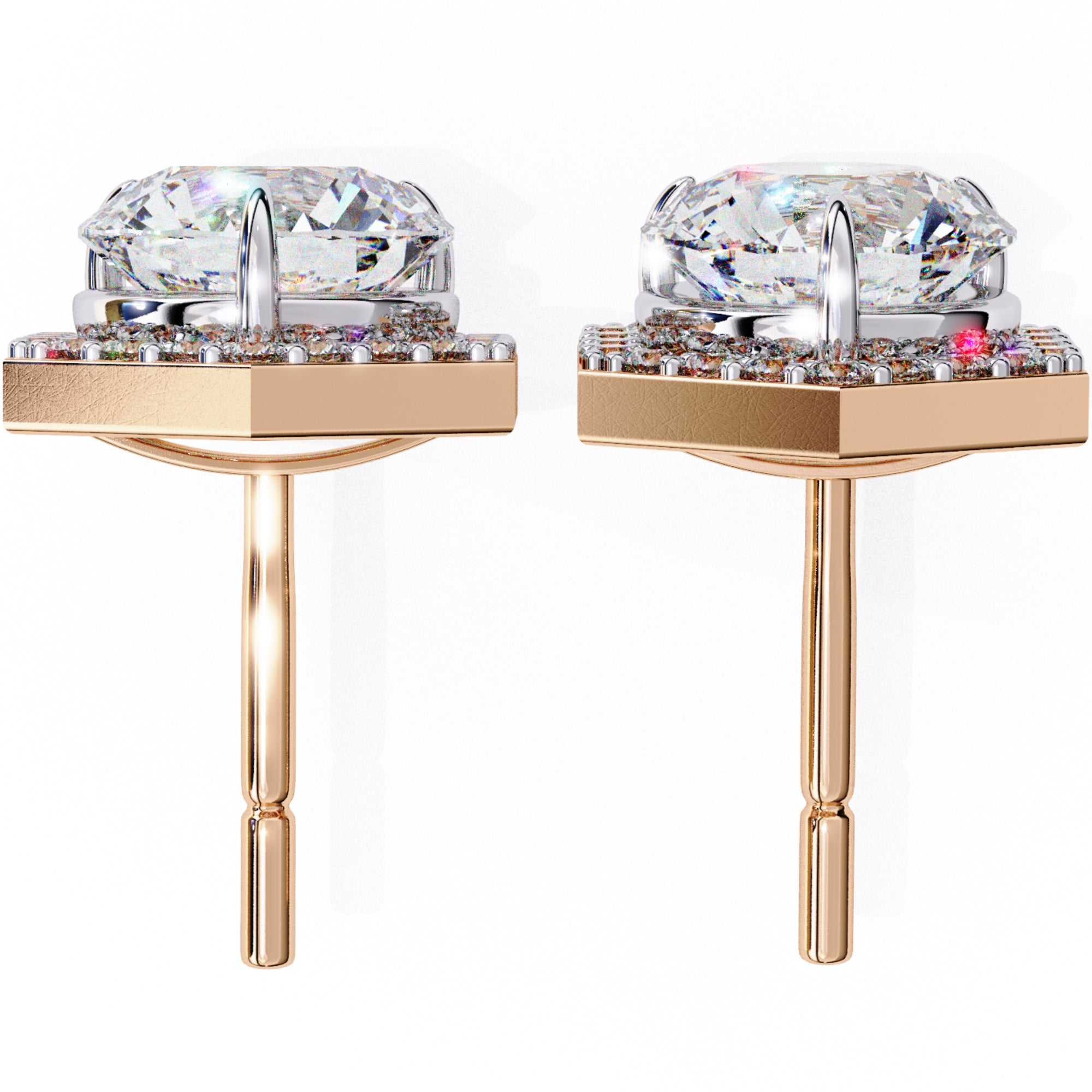 Cercei Hexa Stud Halo cu Diamante Create în Laborator de 2.1 ct din 18K Aur Roz - Castelo.ro