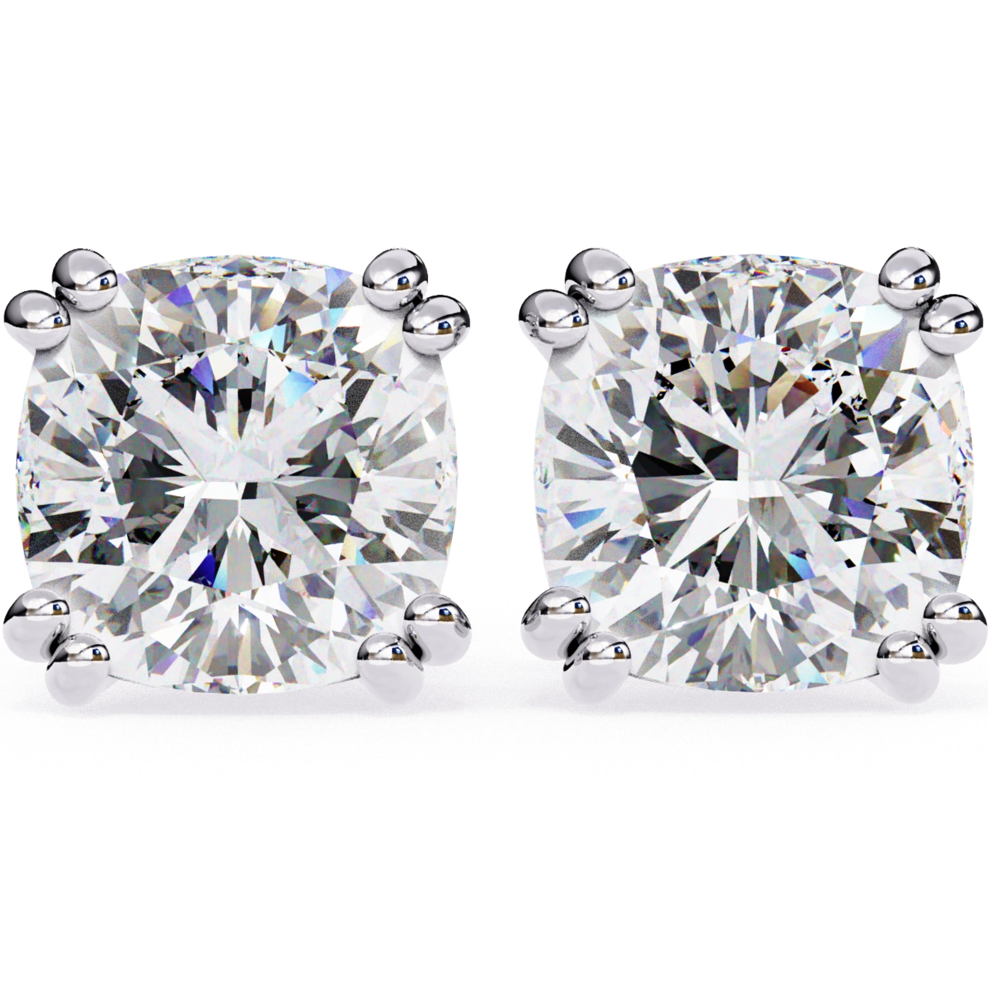 Cercei Stud Monaco din Aur 14k cu Diamante Naturale Tăietură Cushion Square de 2.2 ct din 14K Aur Alb - Castelo.ro