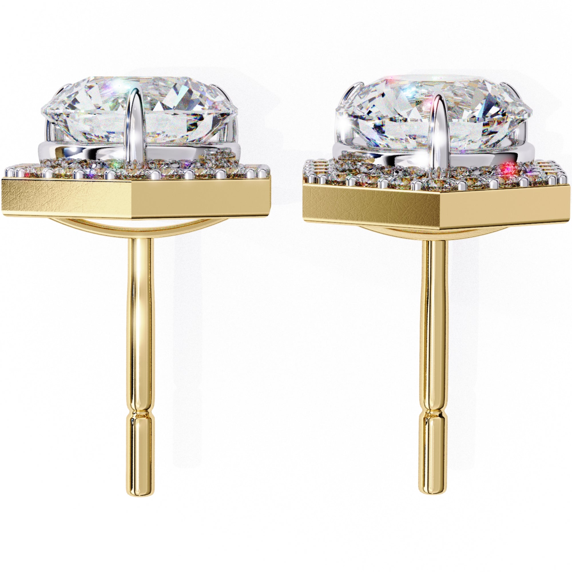 Cercei Hexa Stud Halo cu Diamante Create în Laborator de 2.1 ct din 18K Aur Galben - Castelo.ro