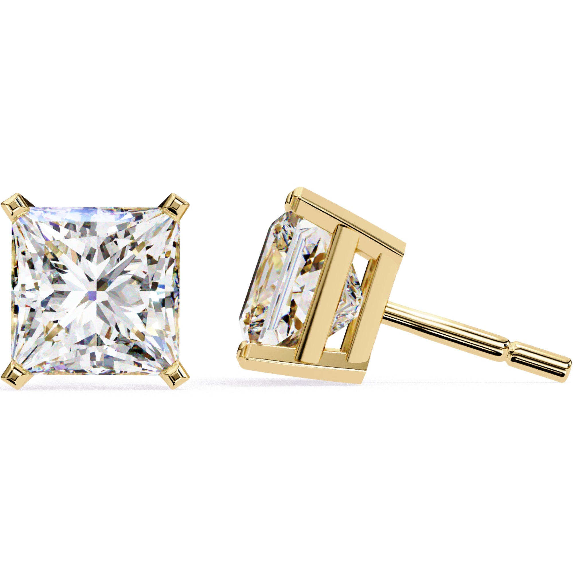 Cercei Stud Imperial din Aur 14k cu Moissanite Tăietură Princess de 3 ct din 14K Aur Galben - Castelo.ro