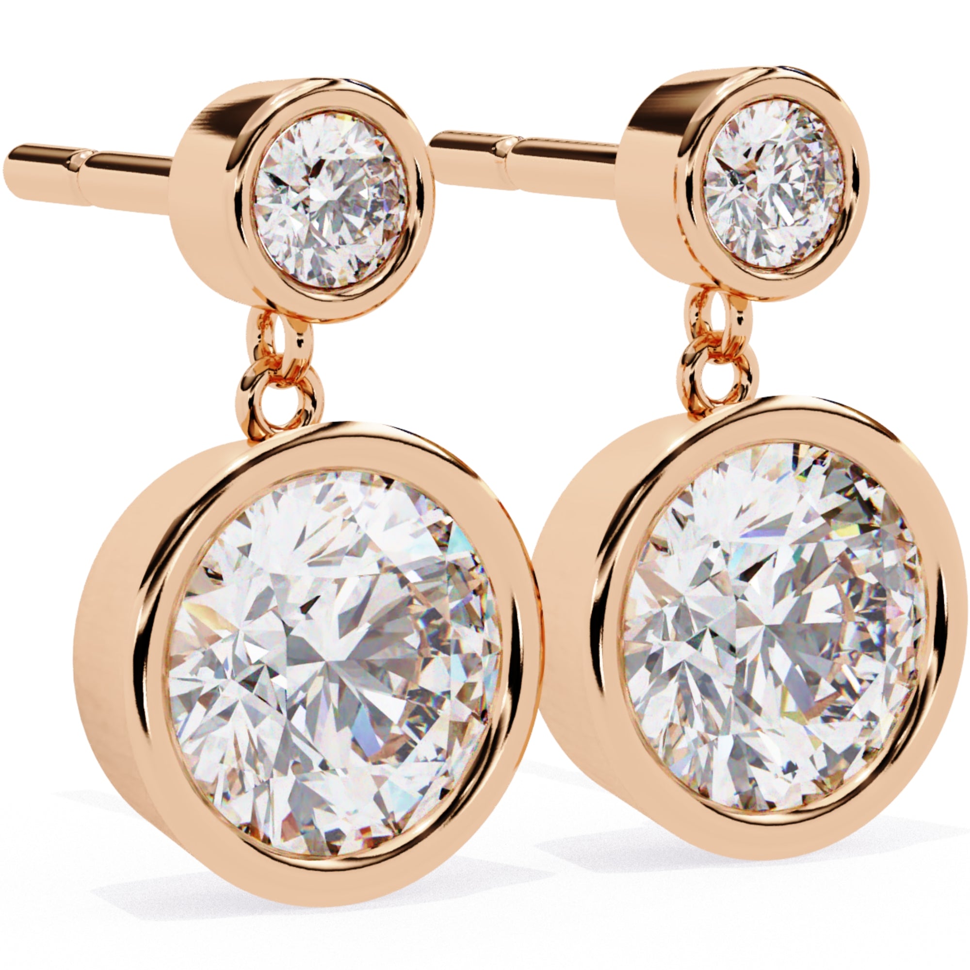 Cercei Solitaire Bezel Drop cu Diamante Create în Laborator de 1.83 ct din 18K Aur Roz - Castelo.ro