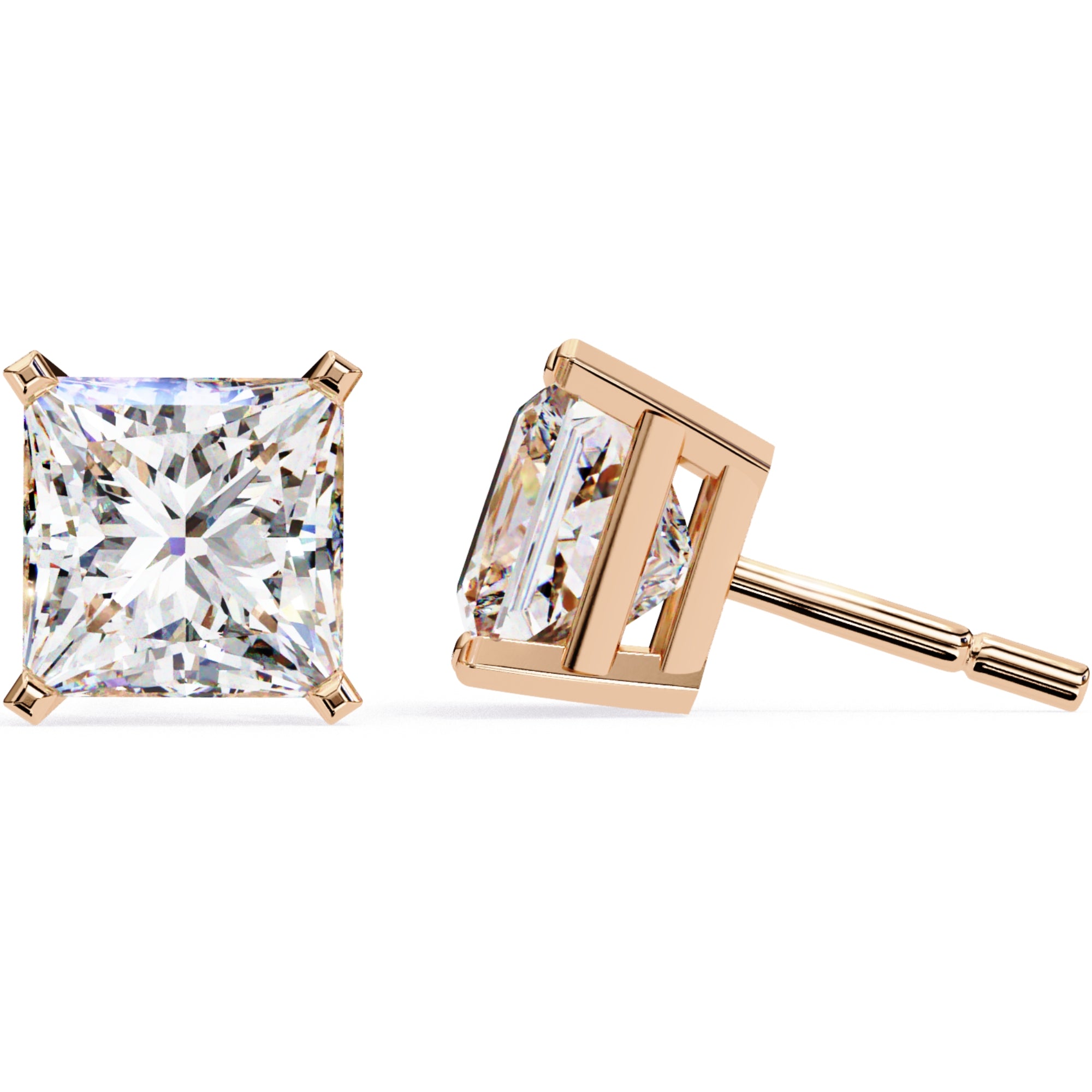Cercei Stud Imperial din Aur 14k cu Moissanite Tăietură Princess de 3 ct din 14K 8K Aur Roz - Castelo.ro