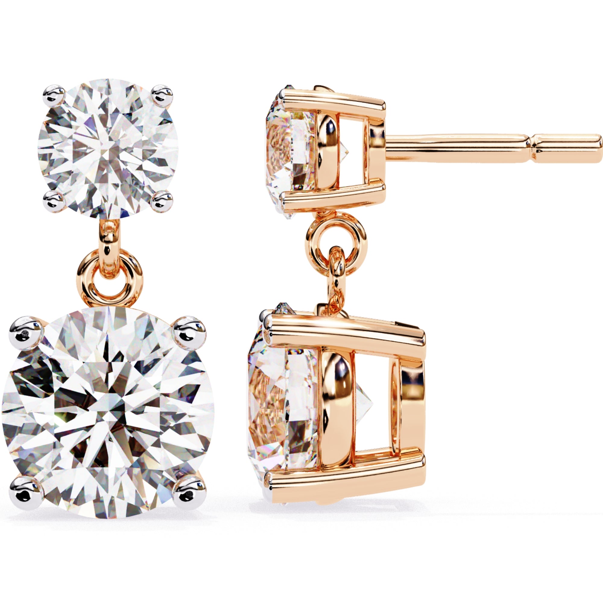 Cercei Drop Stud din Aur 14k Cu Diamante Create în Laborator Tăietură Briliant de 3.7 ct din 14K Aur Roz - Castelo.ro