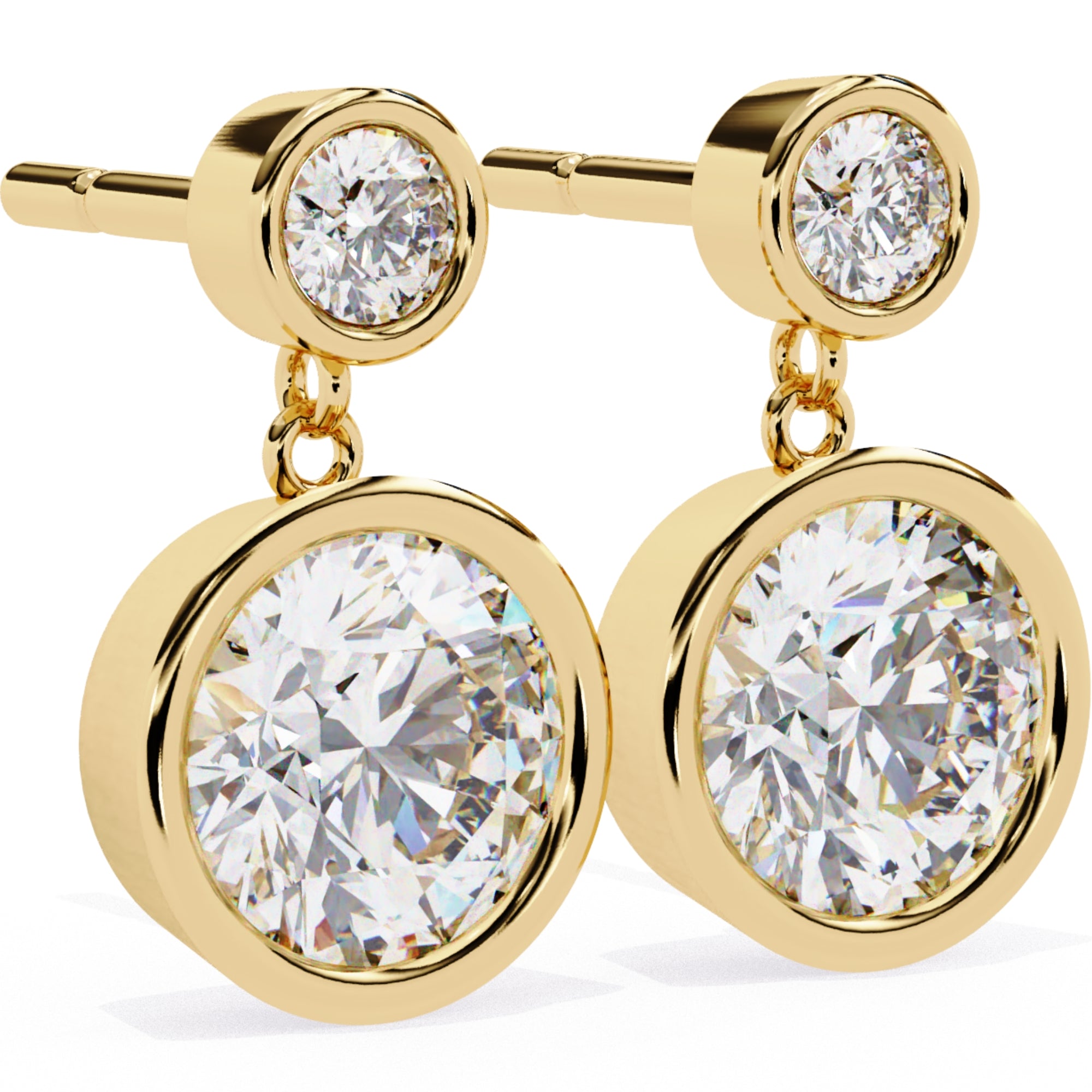 Cercei Solitaire Bezel Drop cu Diamante Create în Laborator de 1.83 ct din 18K Aur Galben - Castelo.ro