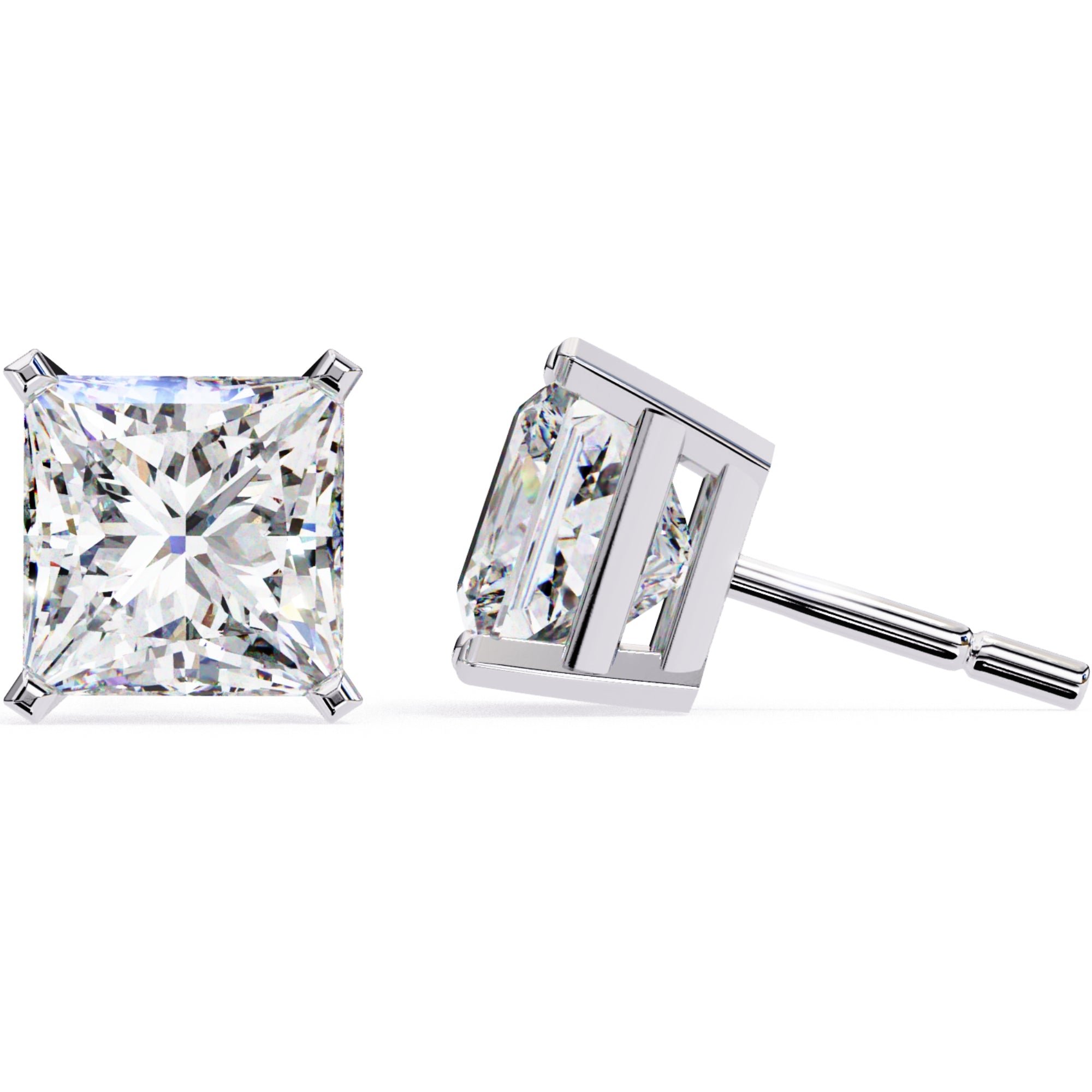 Cercei Stud Imperial din Aur 14k cu Moissanite Tăietură Princess de 3 ct din 14K Aur Alb - Castelo.ro