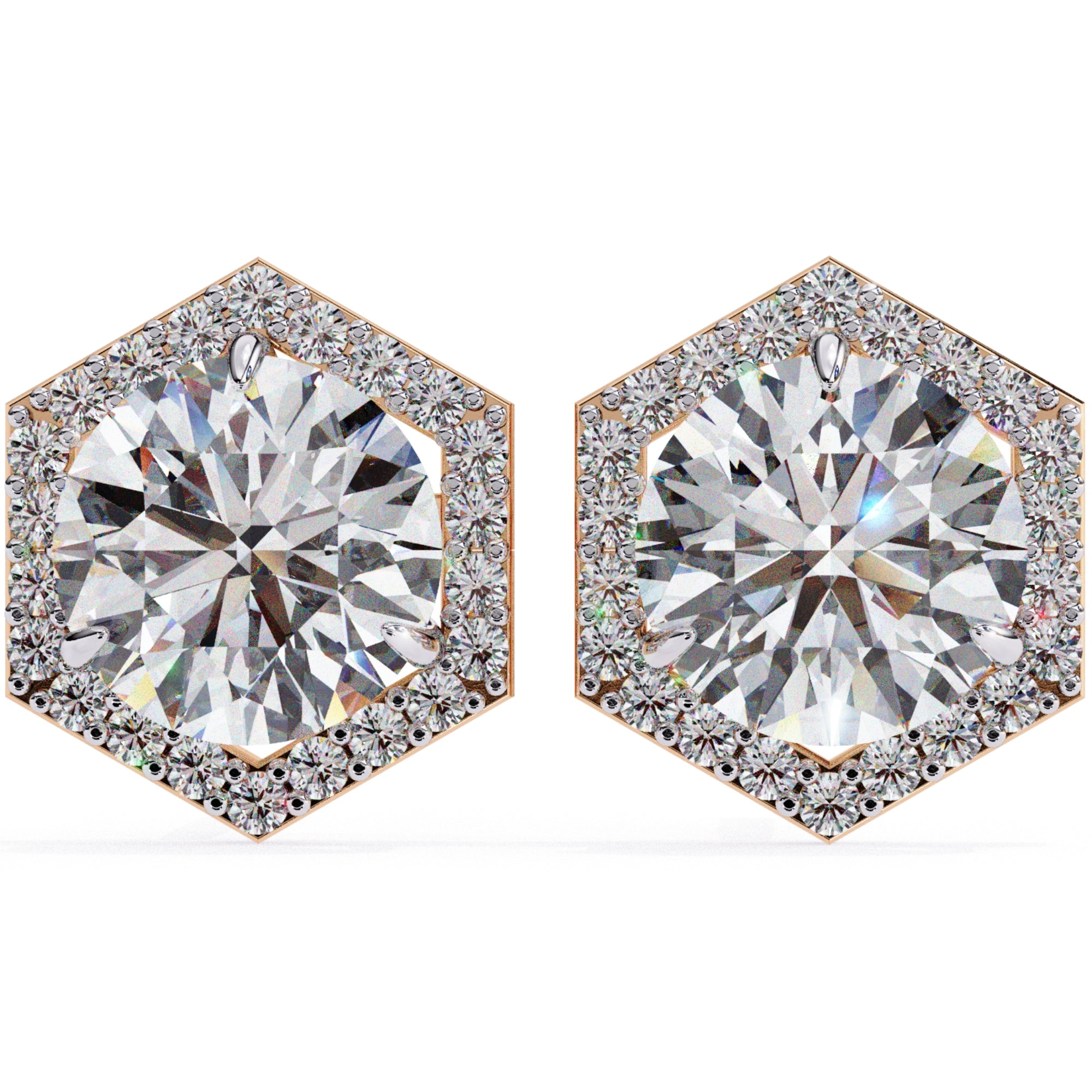 Cercei Hexa Stud Halo cu Diamante Create în Laborator de 2.1 ct din 18K Aur Roz - Castelo.ro
