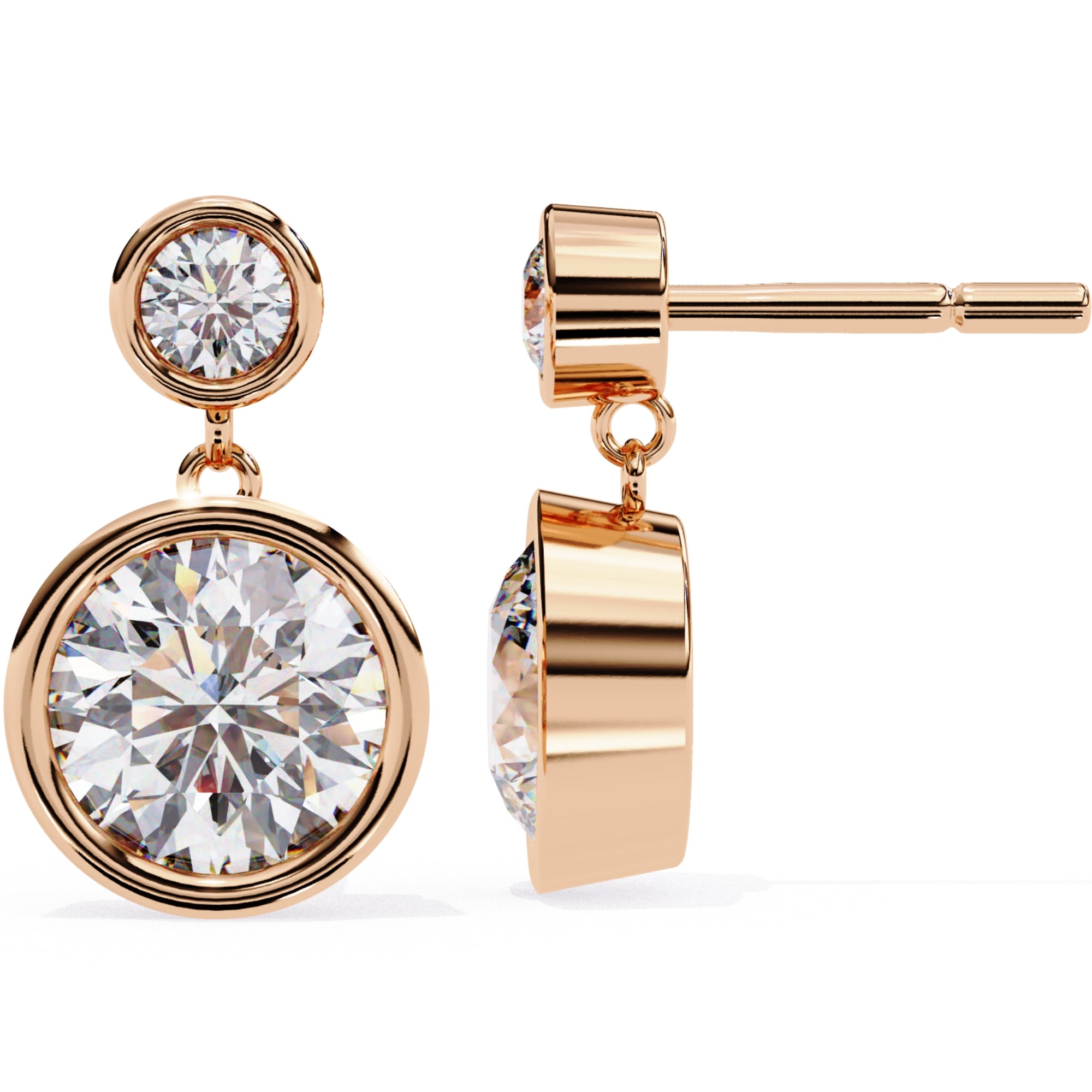 Cercei Solitaire Bezel Drop cu Diamante Create în Laborator de 1.83 ct din 18K Aur Roz - Castelo.ro