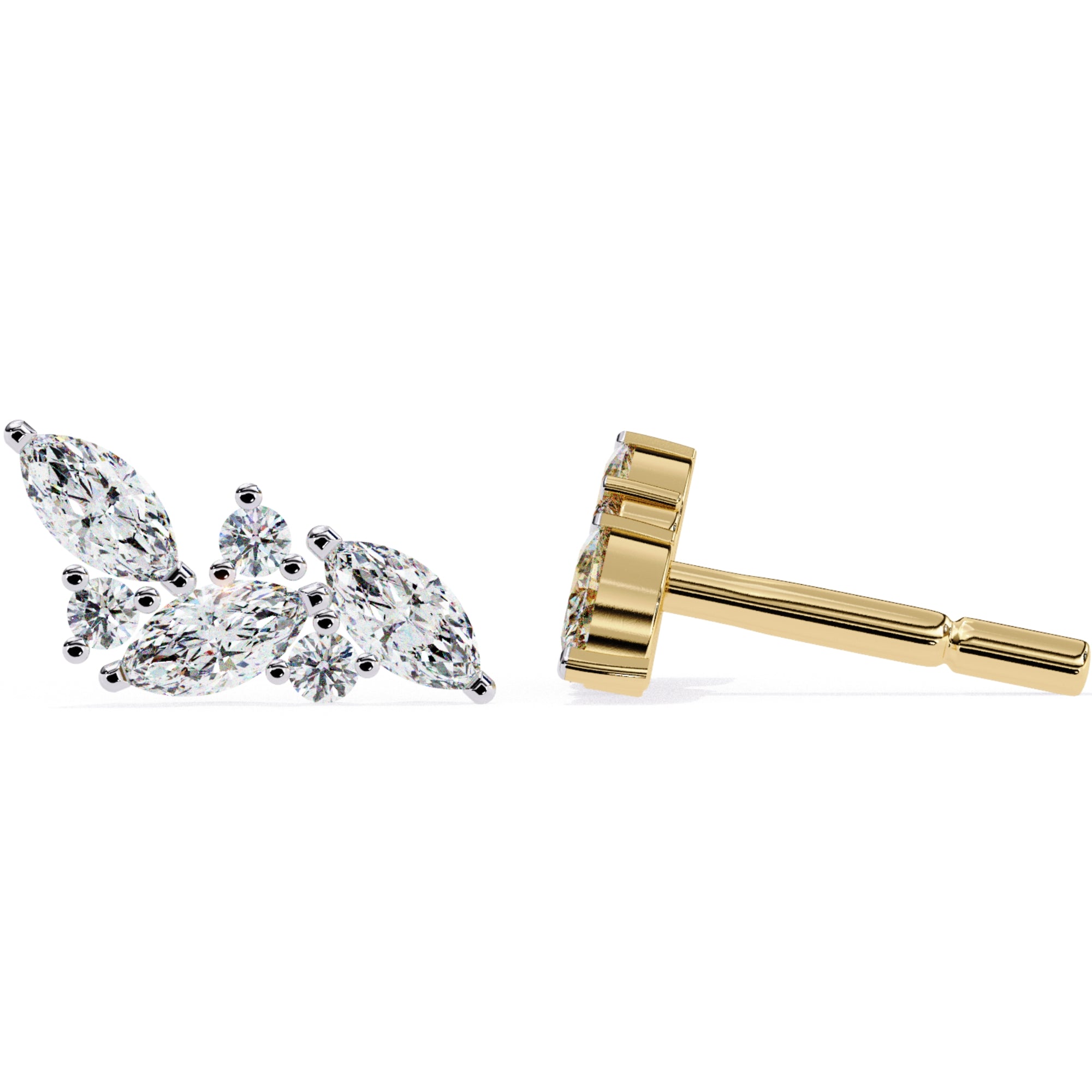 Cercei Stud Floral Branch din Aur 14k cu Diamante Create în Laborator de 0.35 ct din 14K Aur Galben - Castelo.ro