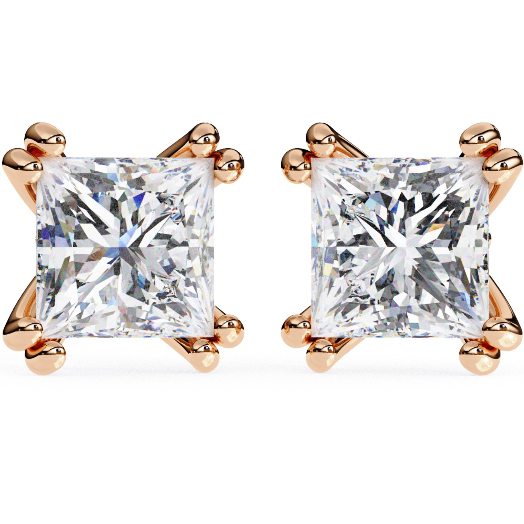 Cercei Stud Lumiere din Aur 14k cu Diamante Create în Laborator Tăietură Princess de 3 ct din 14K Aur Roz - Castelo.ro