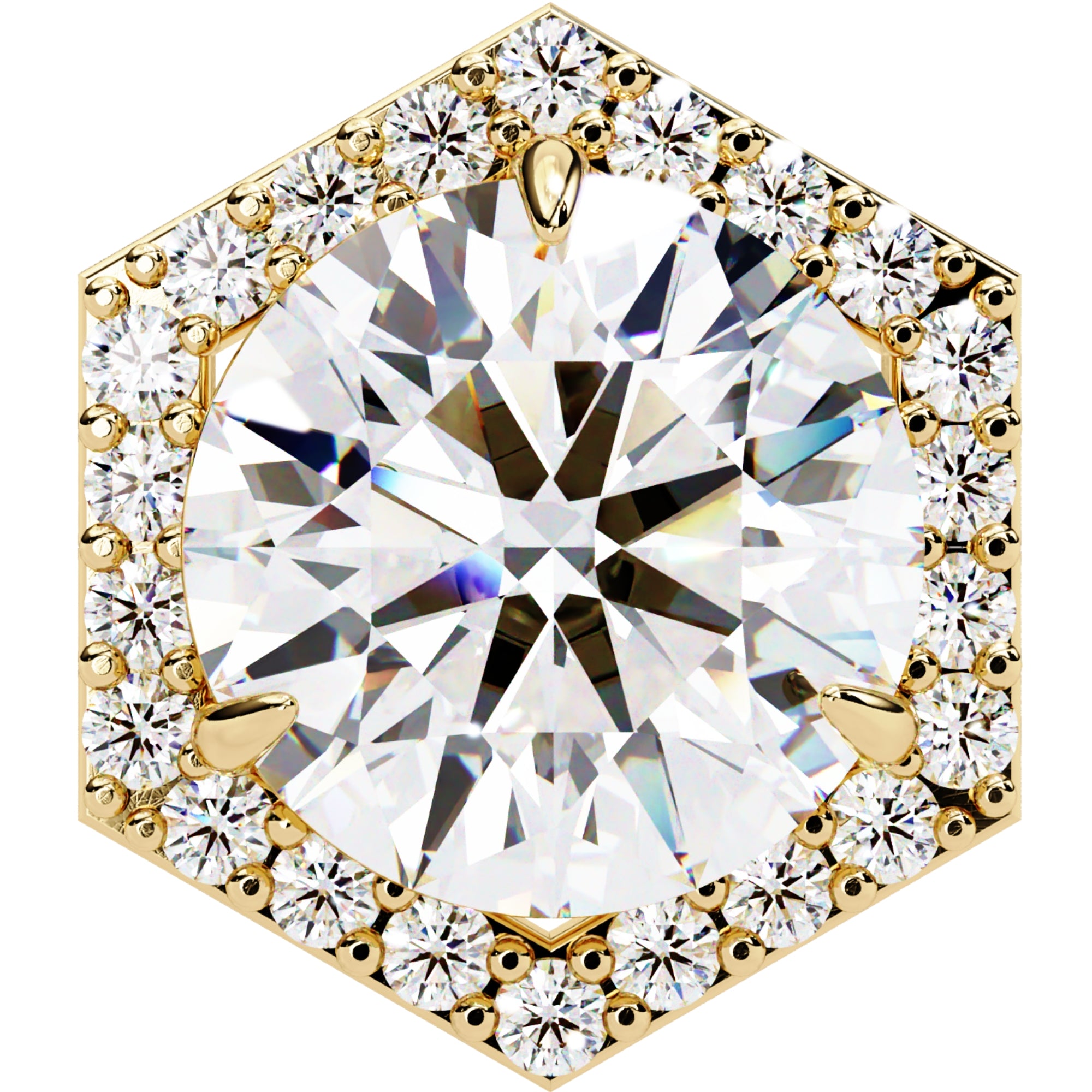 Cercei Hexa Stud Halo cu Diamante Create în Laborator de 2.1 ct din 18K Aur Galben - Castelo.ro