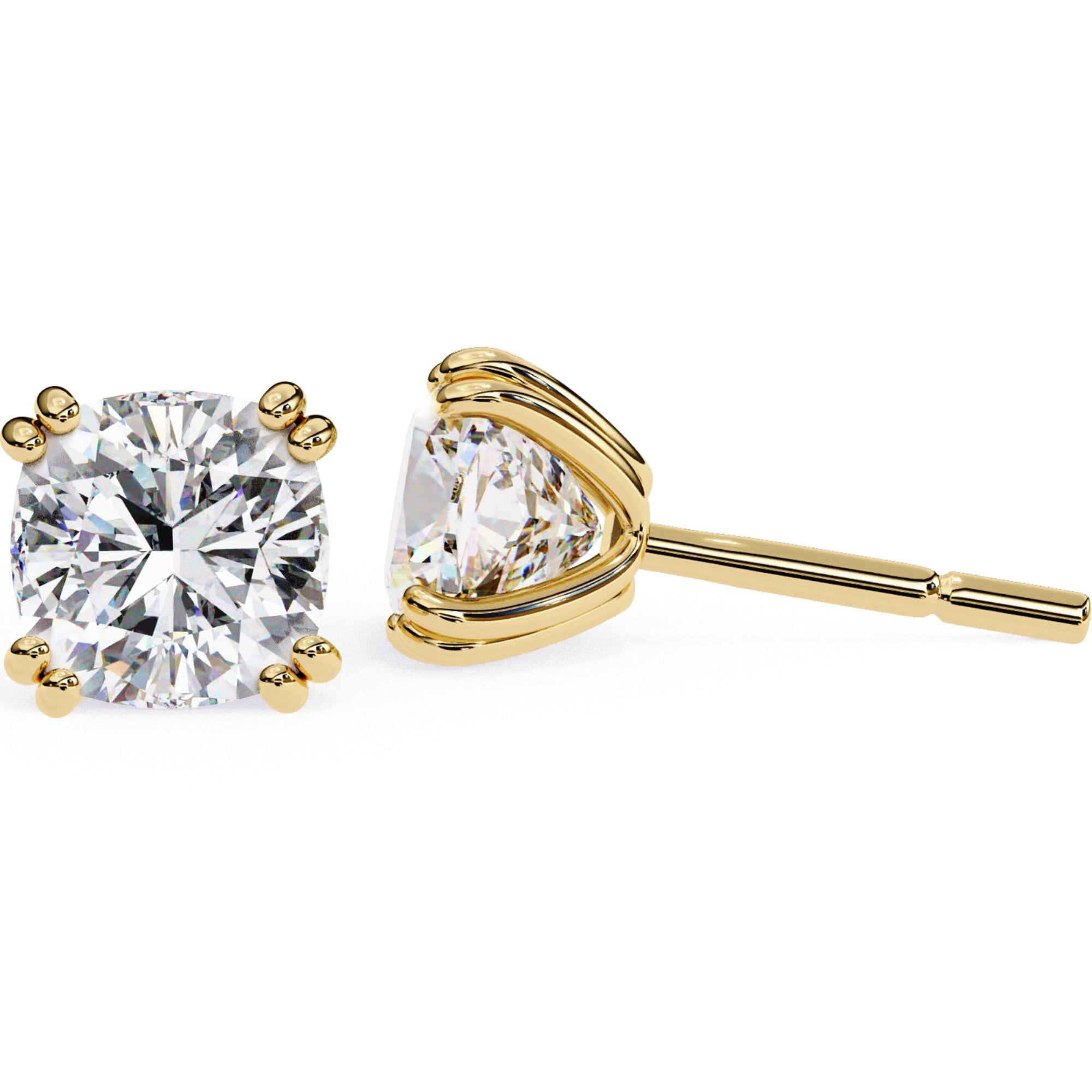 Cercei Stud Monaco cu Moissanite Tăietură Cushion Square de 2.2 ct din 18K Aur Galben - Castelo.ro