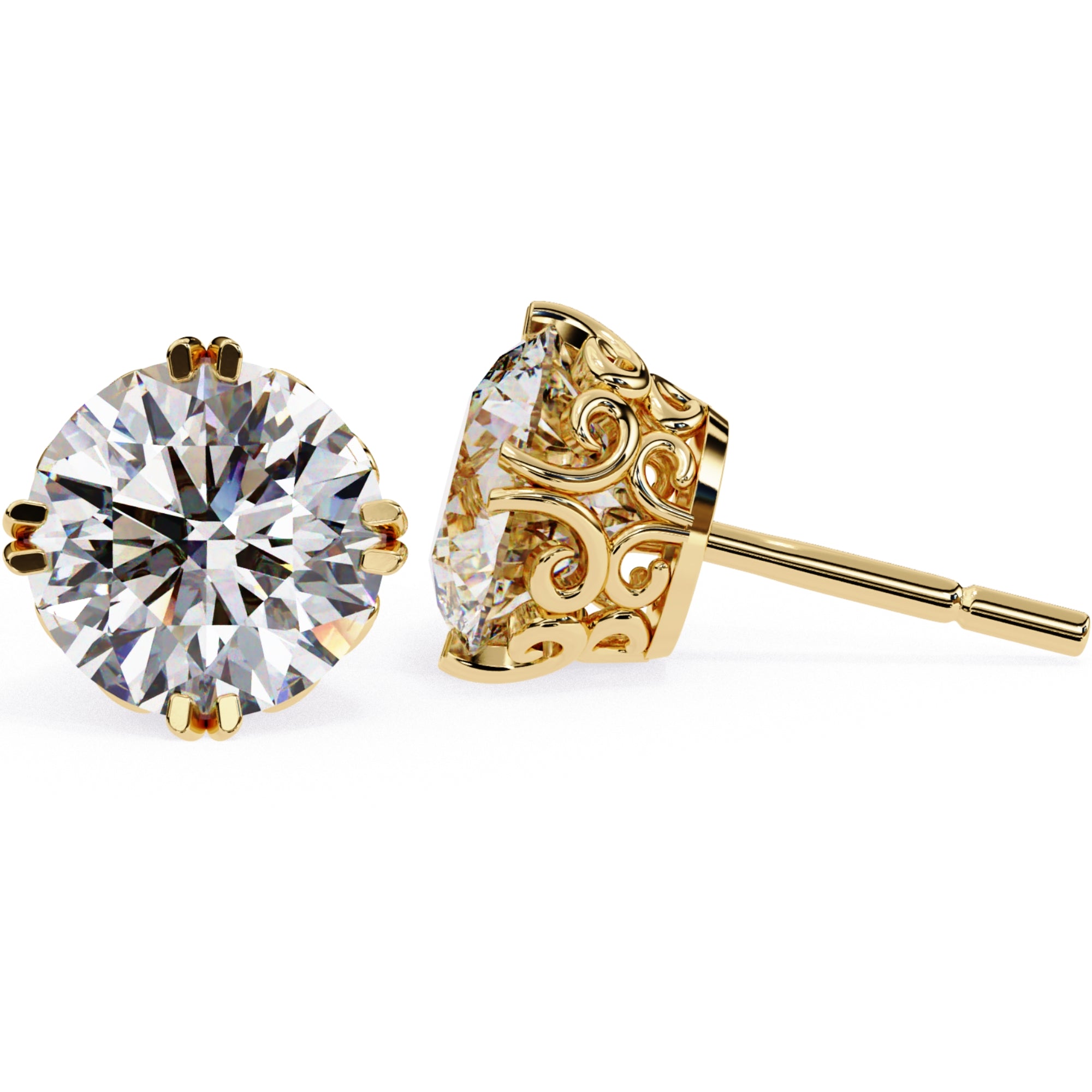 Cercei Stud La Reina cu Moissanite Tăietură Briliant de 2.5 ct din 18K Aur Galben - Castelo.ro