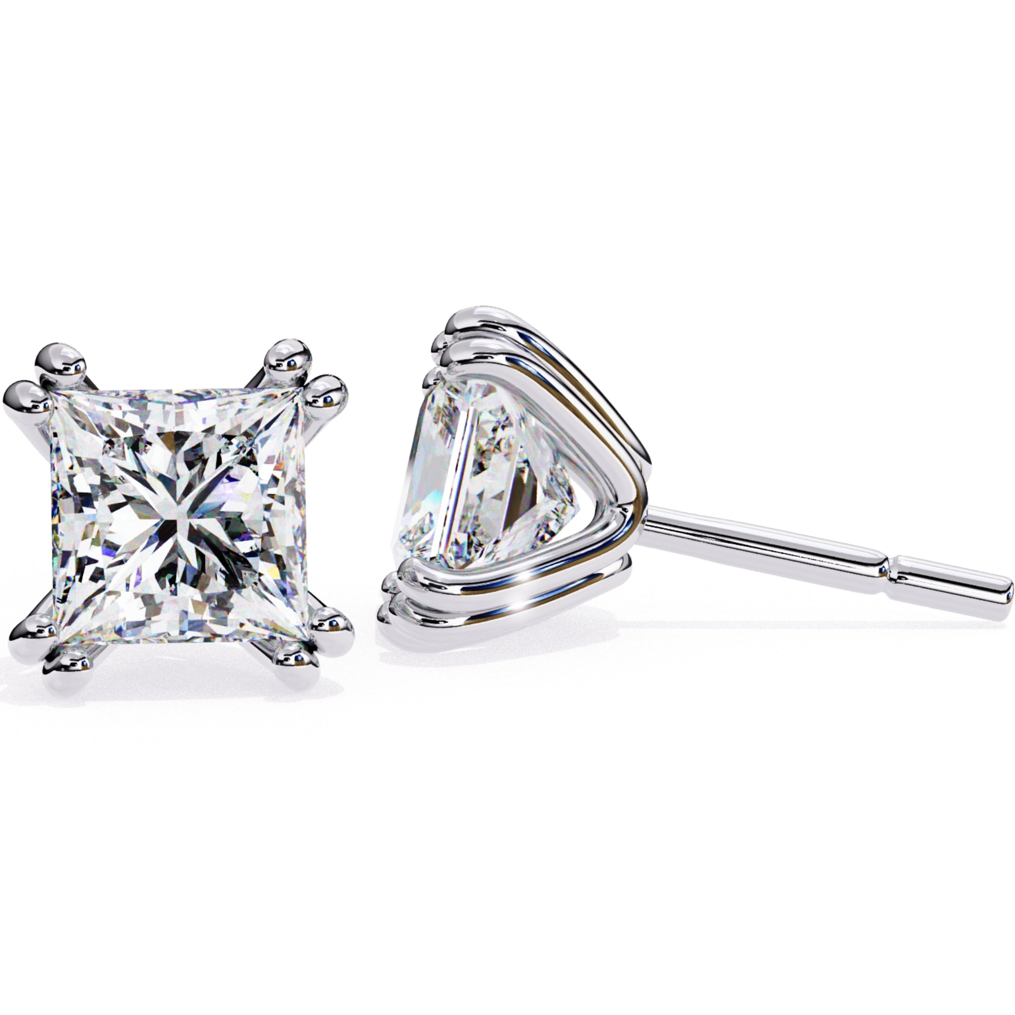 Cercei Stud Lumiere din Aur 14k cu Moissanite Tăietură Princess de 3 ct din 14K Aur Alb - Castelo.ro