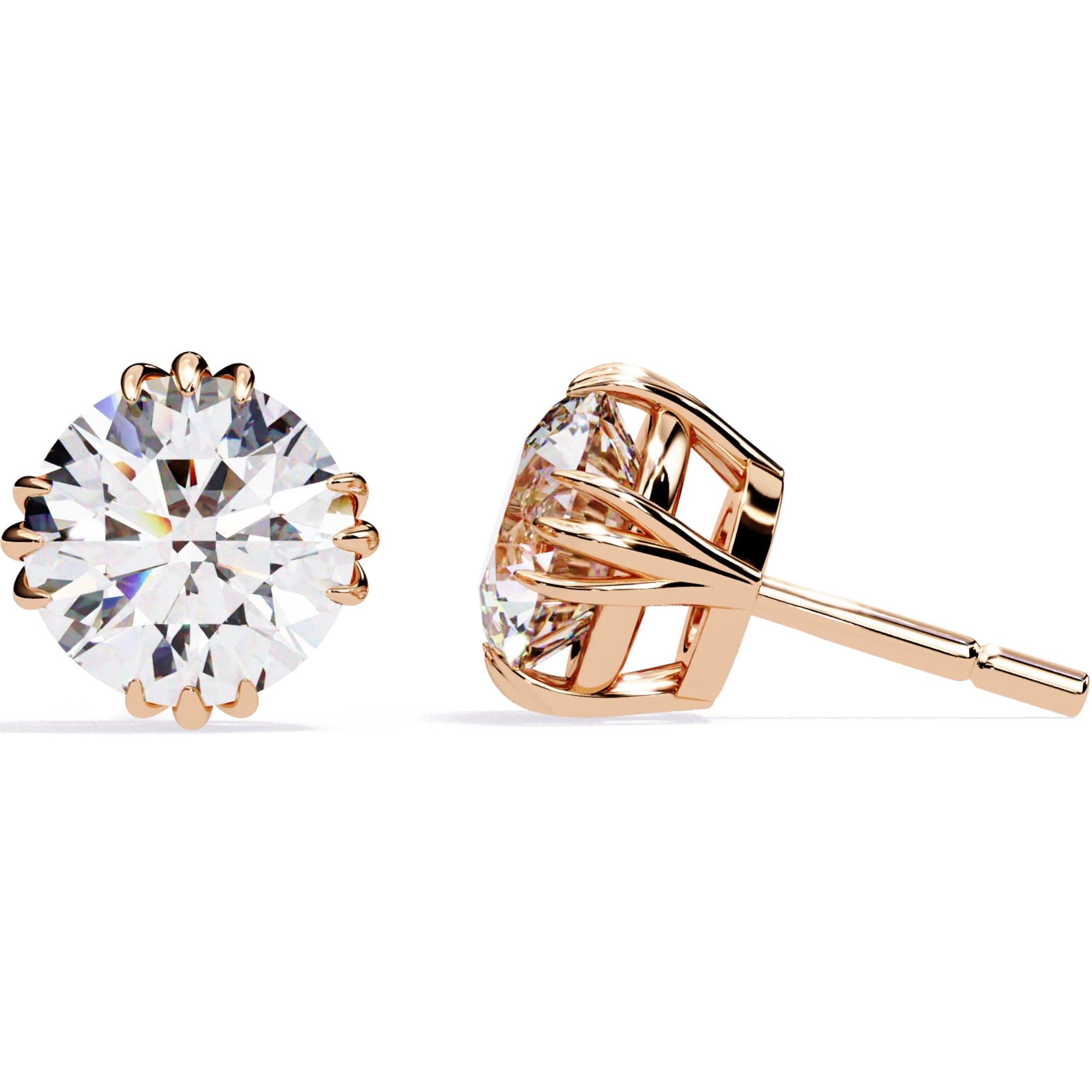 Cercei Stud Imperial din Aur 14k cu Moissanite Tăietură Briliant de 2.8 ct din 14K Aur Roz - Castelo.ro