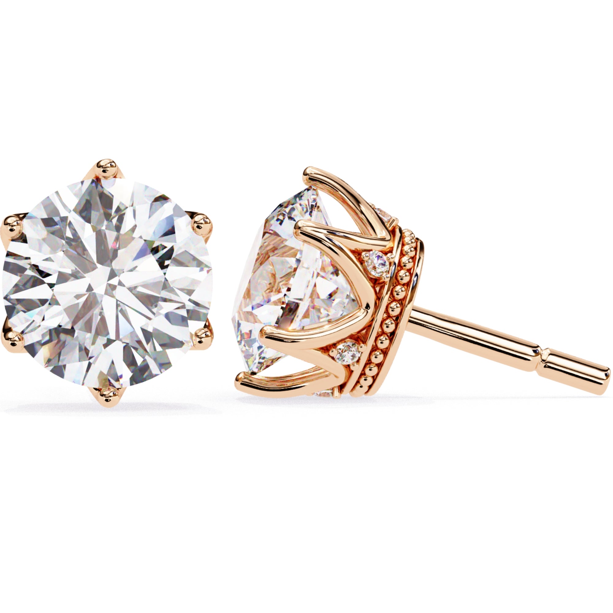 Cercei Stud Royal Cu Diamante Naturale Tăietură Briliant de 2.6 ct din 18K Aur Roz - Castelo.ro