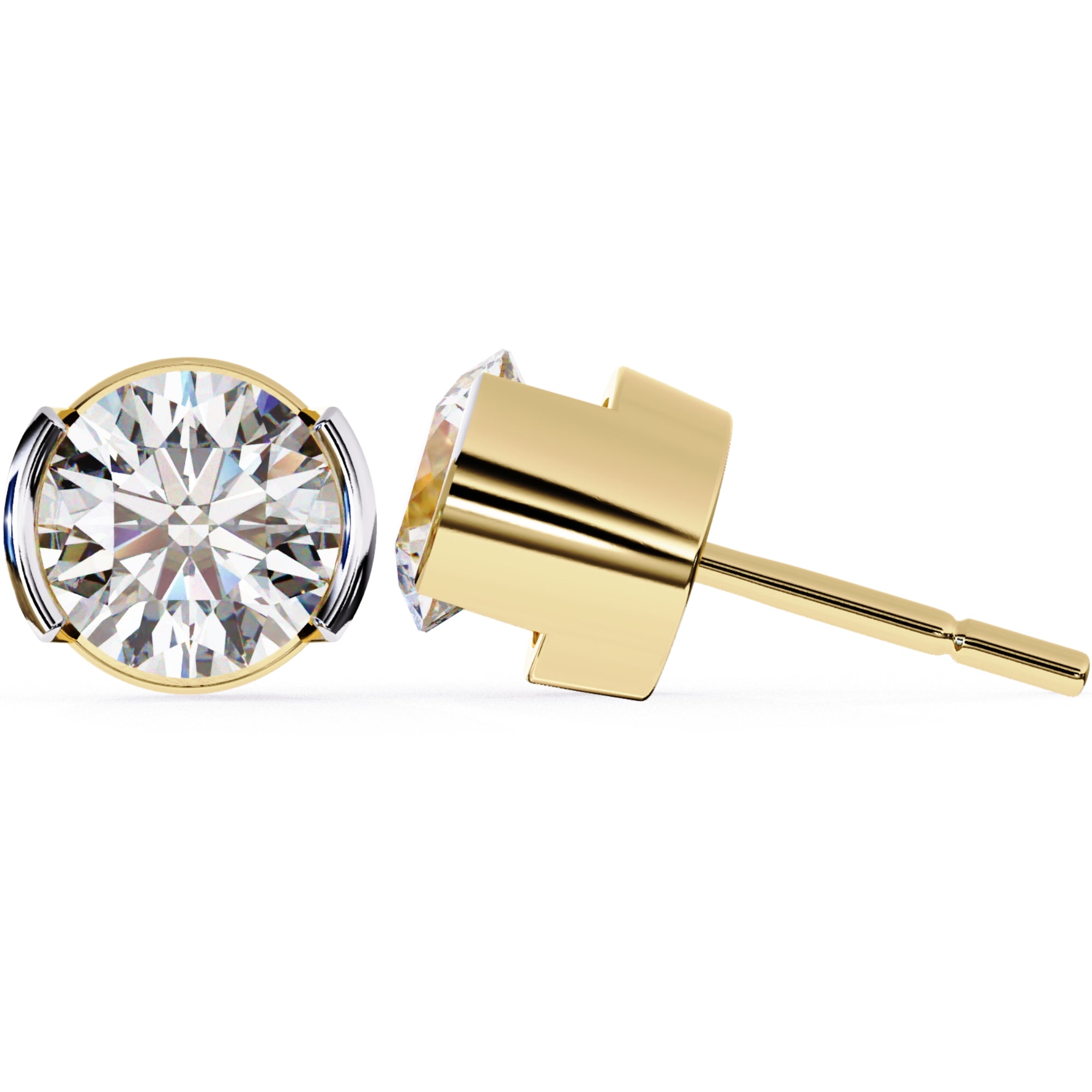 Cercei Stud Bezel Rio din Aur 14k cu Moissanite Tăietură Briliant de 2.5 ct din 14K Aur Galben - Castelo.ro