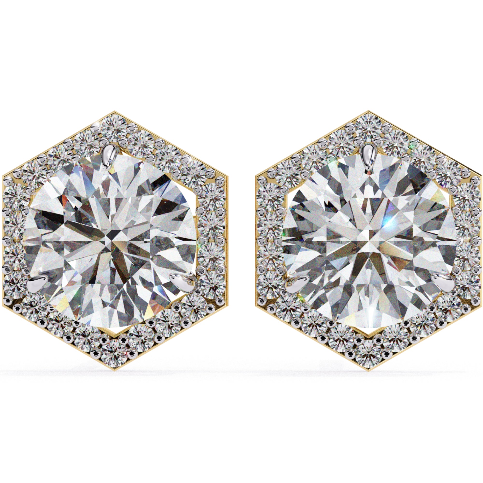 Cercei Hexa Stud Halo cu Diamante Create în Laborator de 2.1 ct din 18K Aur Galben - Castelo.ro