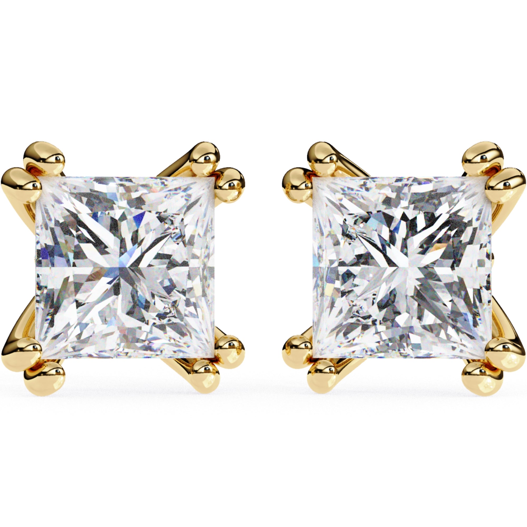 Cercei Stud Lumiere din Aur 14k cu Diamante Create în Laborator Tăietură Princess de 3 ct din 14K Aur Galben - Castelo.ro