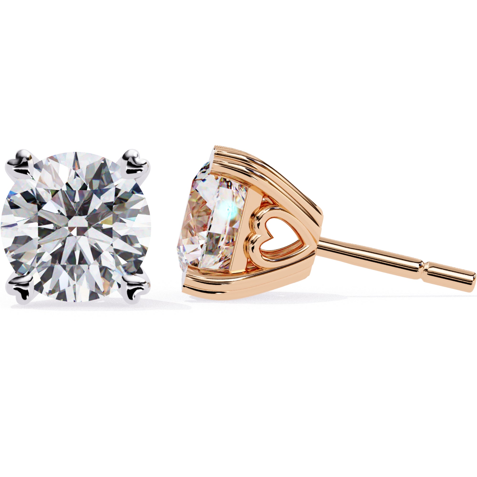 Cercei Stud Solitaire Heart din Aur 14k cu Moissanite de 2.57 ct