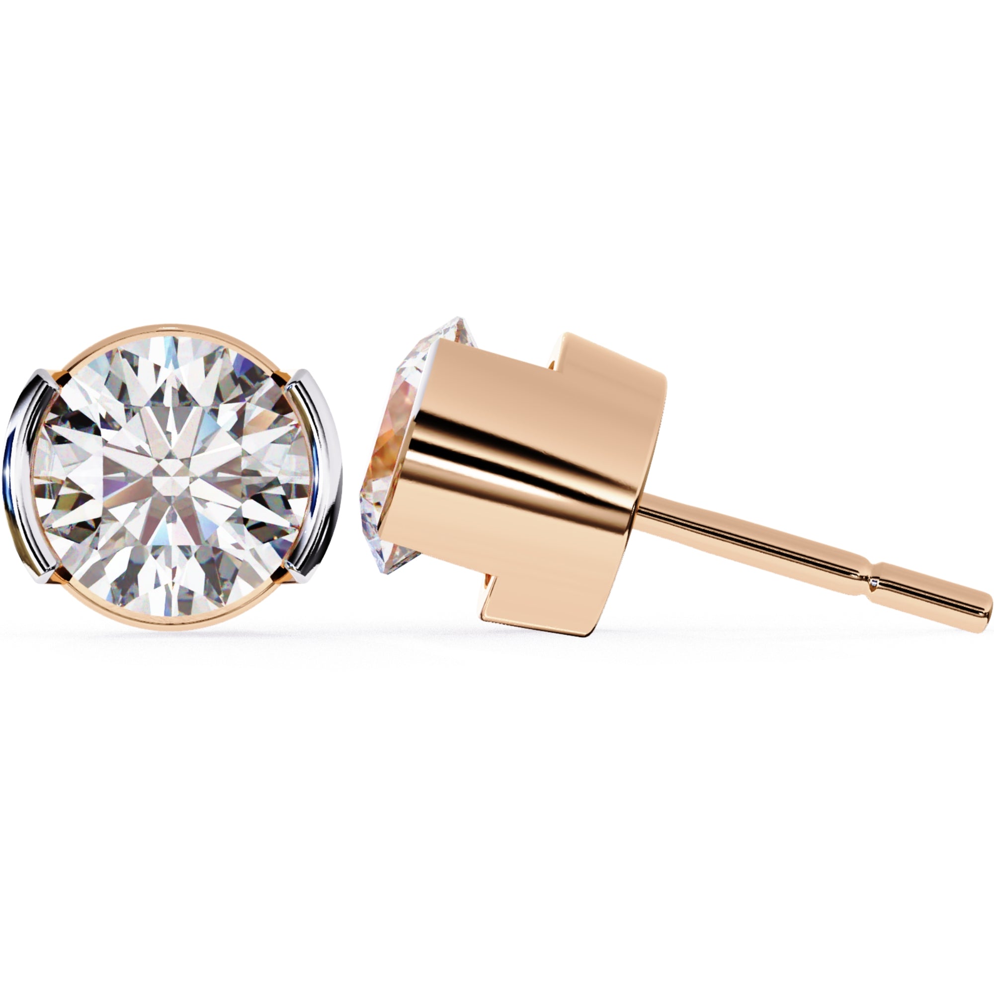 Cercei Stud Bezel Rio din Aur 14k cu Moissanite Tăietură Briliant de 2.5 ct din 14K Aur Roz - Castelo.ro