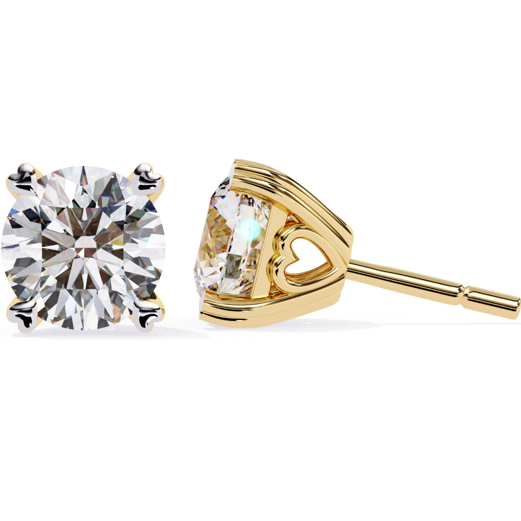 Cercei Stud Solitaire Heart din Aur 14k cu Moissanite de 2.57 ct