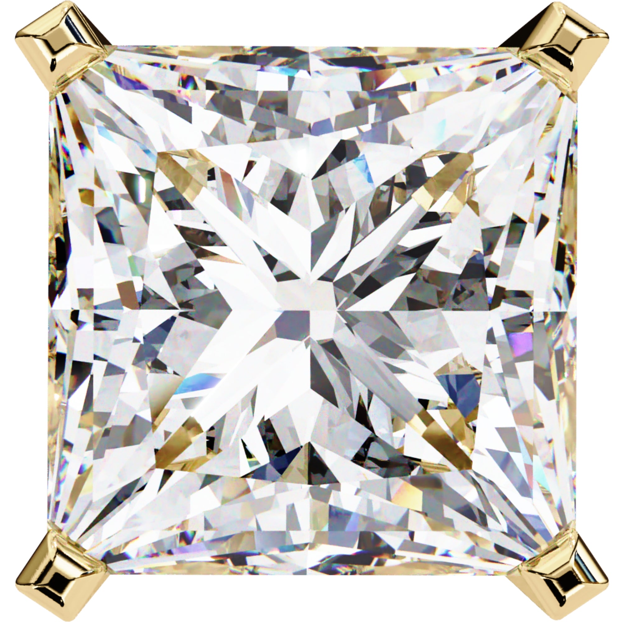 Cercei Stud Imperial din Aur 14k cu Moissanite Tăietură Princess de 3 ct din 14K Aur Galben - Castelo.ro