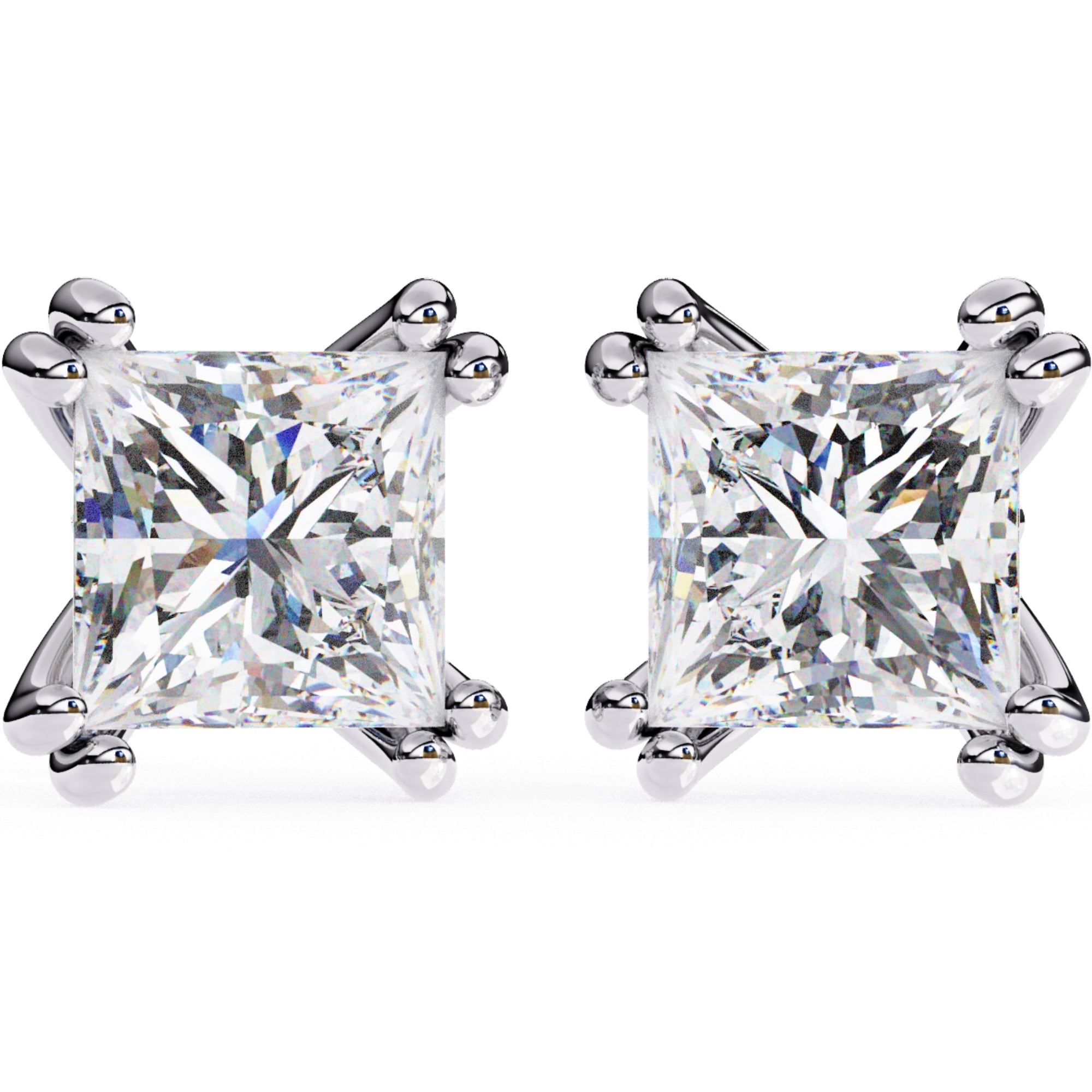 Cercei Stud Lumiere din Aur 14k cu Moissanite Tăietură Princess de 3 ct din 14K Aur Alb - Castelo.ro
