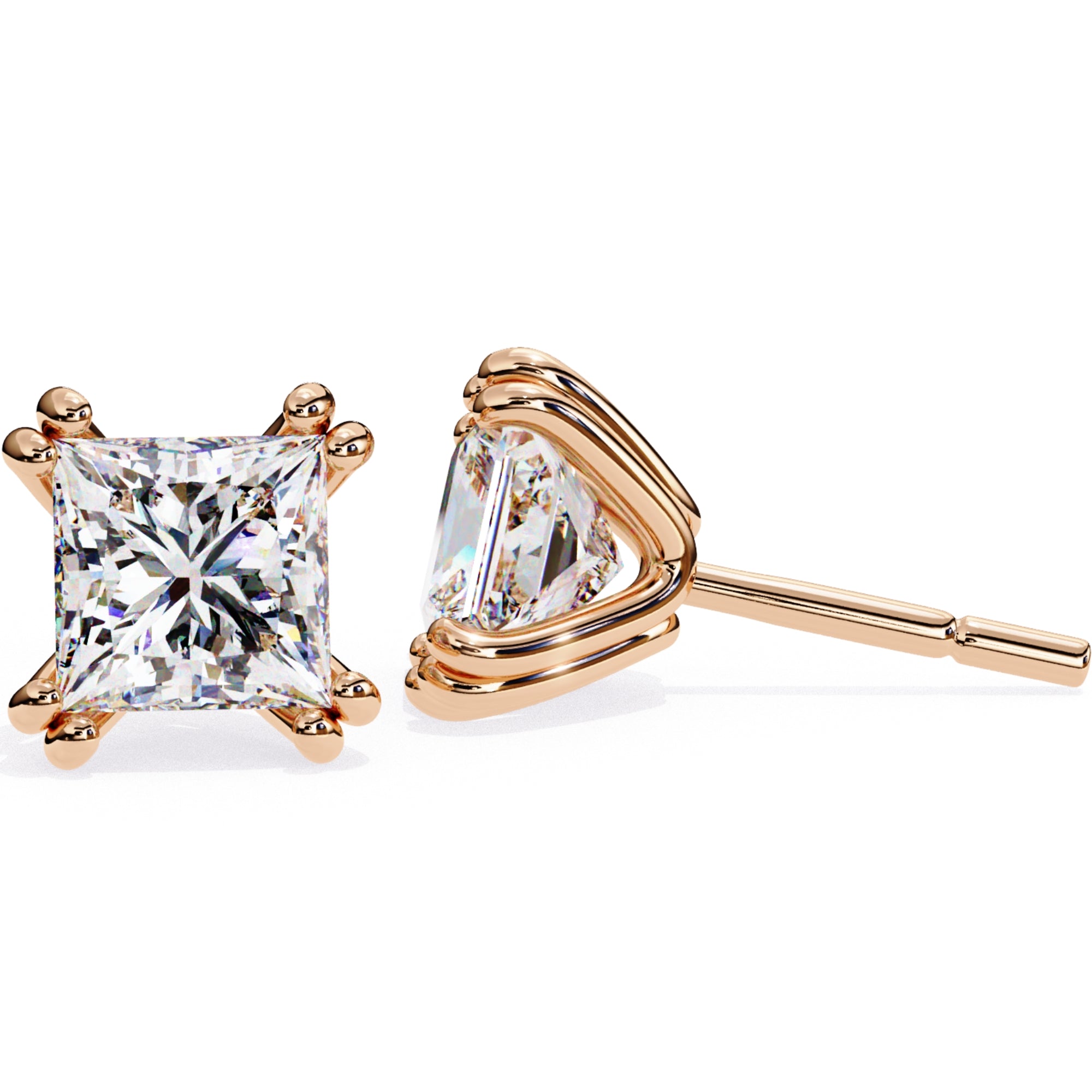 Cercei Stud Lumiere din Aur 14k cu Diamante Create în Laborator Tăietură Princess de 3 ct din 14K Aur Roz - Castelo.ro