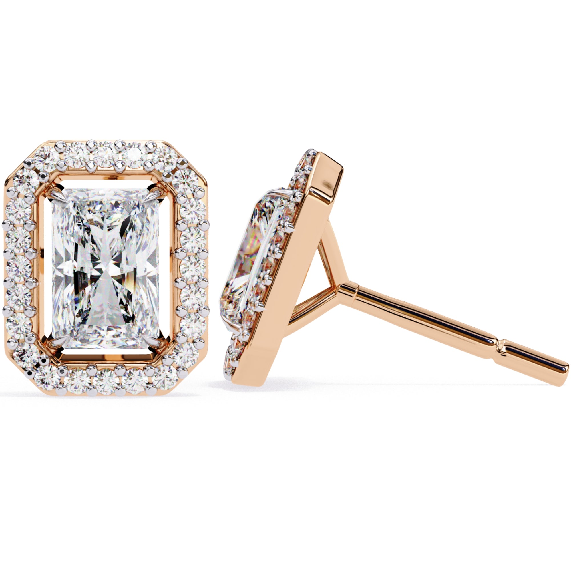 Cercei Stud Radiant Eiffel cu Moissanite de 0.95 ct din 18K Aur Roz - Castelo.ro
