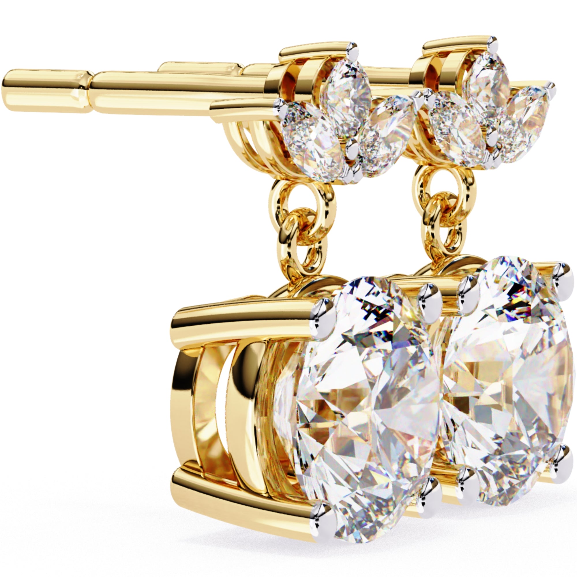 Cercei Stud Royal Solitaire Drop din Aur 14k cu Moissanite de 2.02 ct