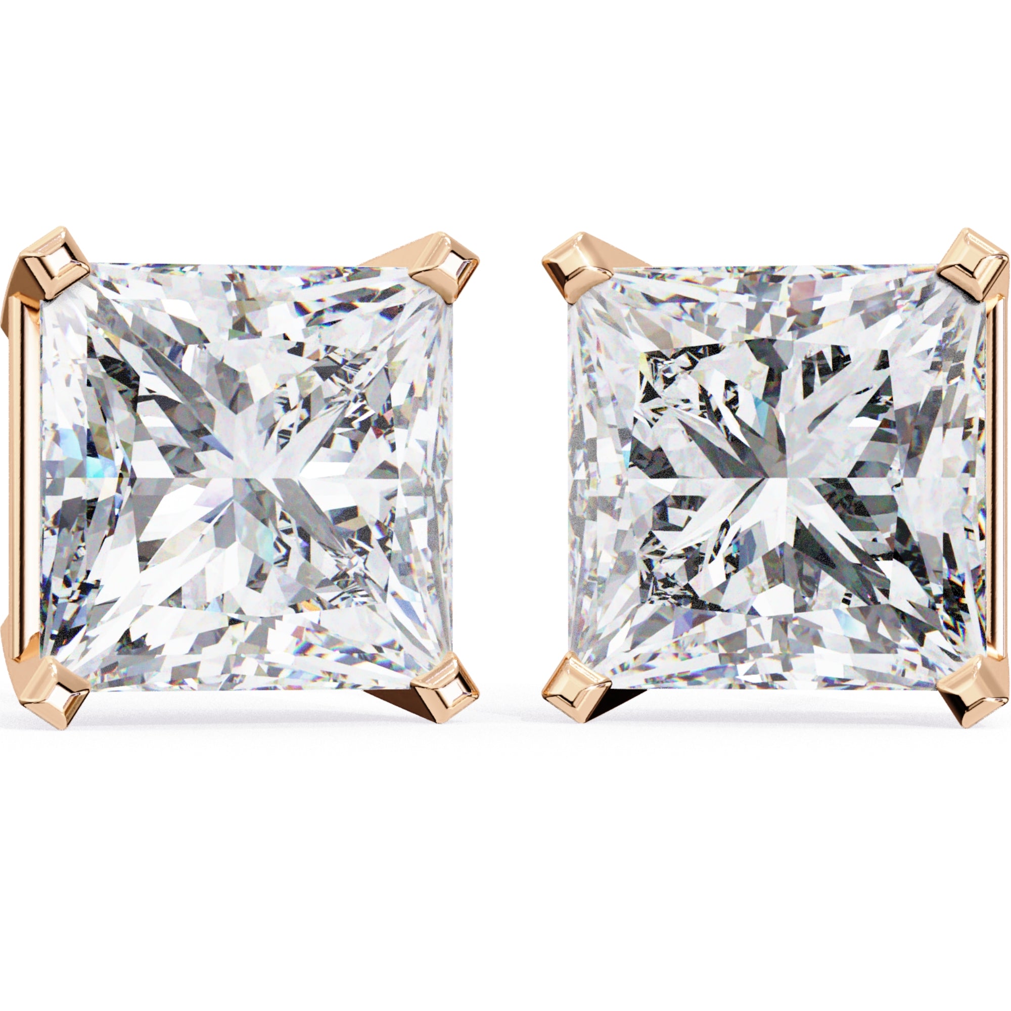 Cercei Stud Imperial din Aur 14k cu Moissanite Tăietură Princess de 3 ct din 14K 8K Aur Roz - Castelo.ro