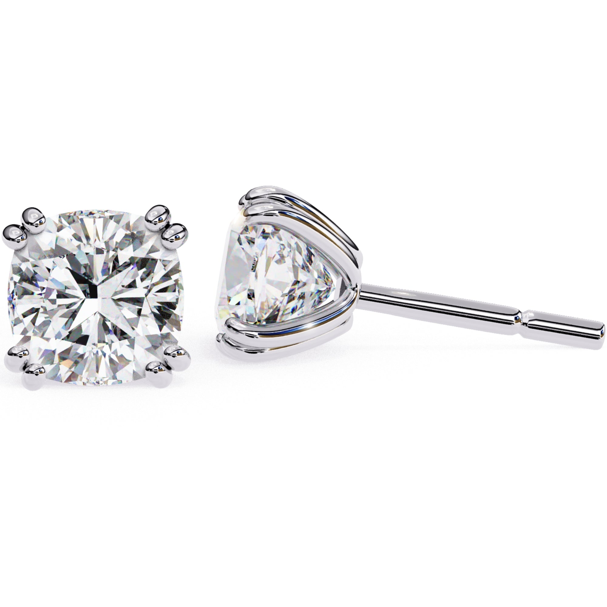 Cercei Stud Monaco din Aur 14k cu Diamante Naturale Tăietură Cushion Square de 2.2 ct din 14K Aur Alb - Castelo.ro