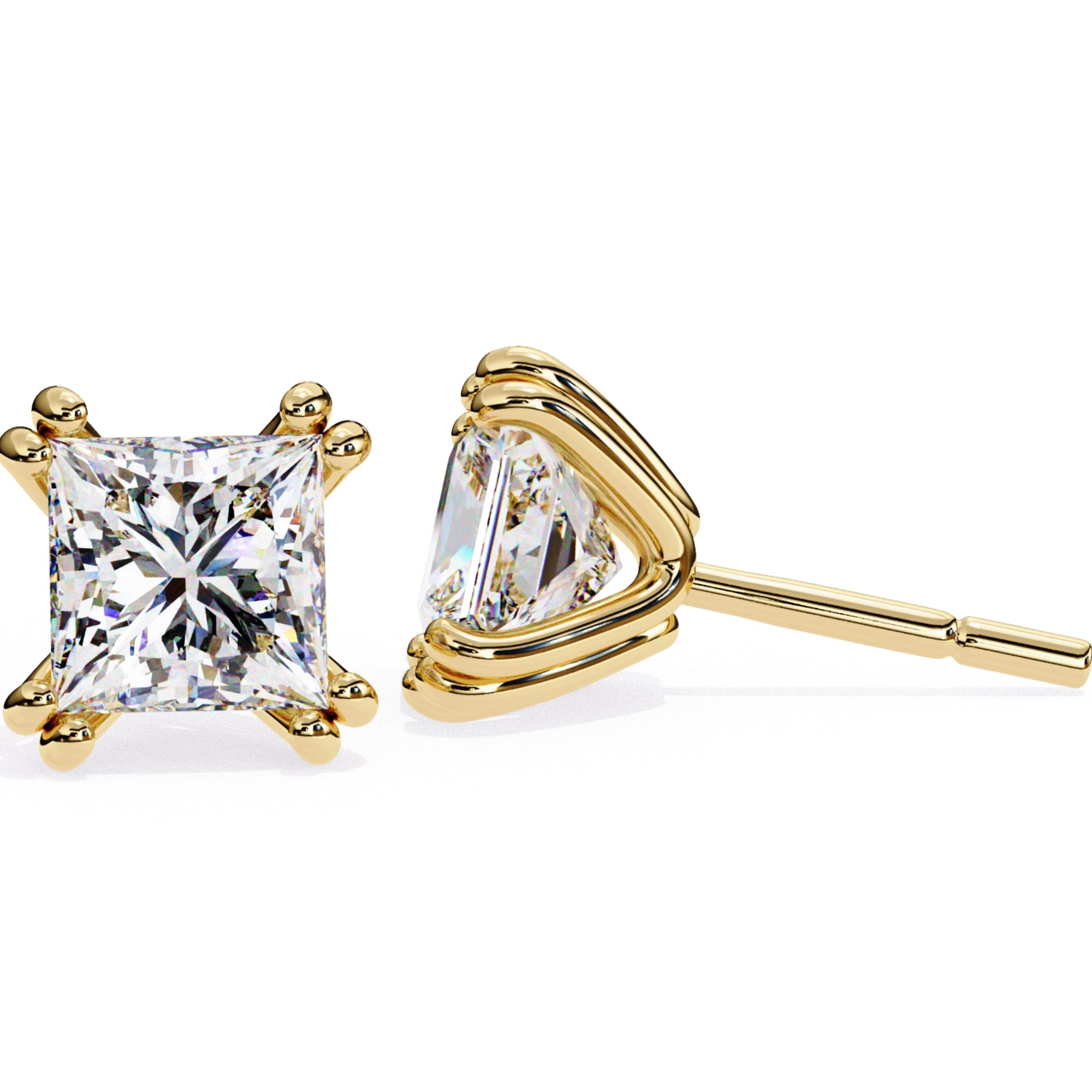Cercei Stud Lumiere din Aur 14k cu Diamante Create în Laborator Tăietură Princess de 3 ct din 14K Aur Galben - Castelo.ro