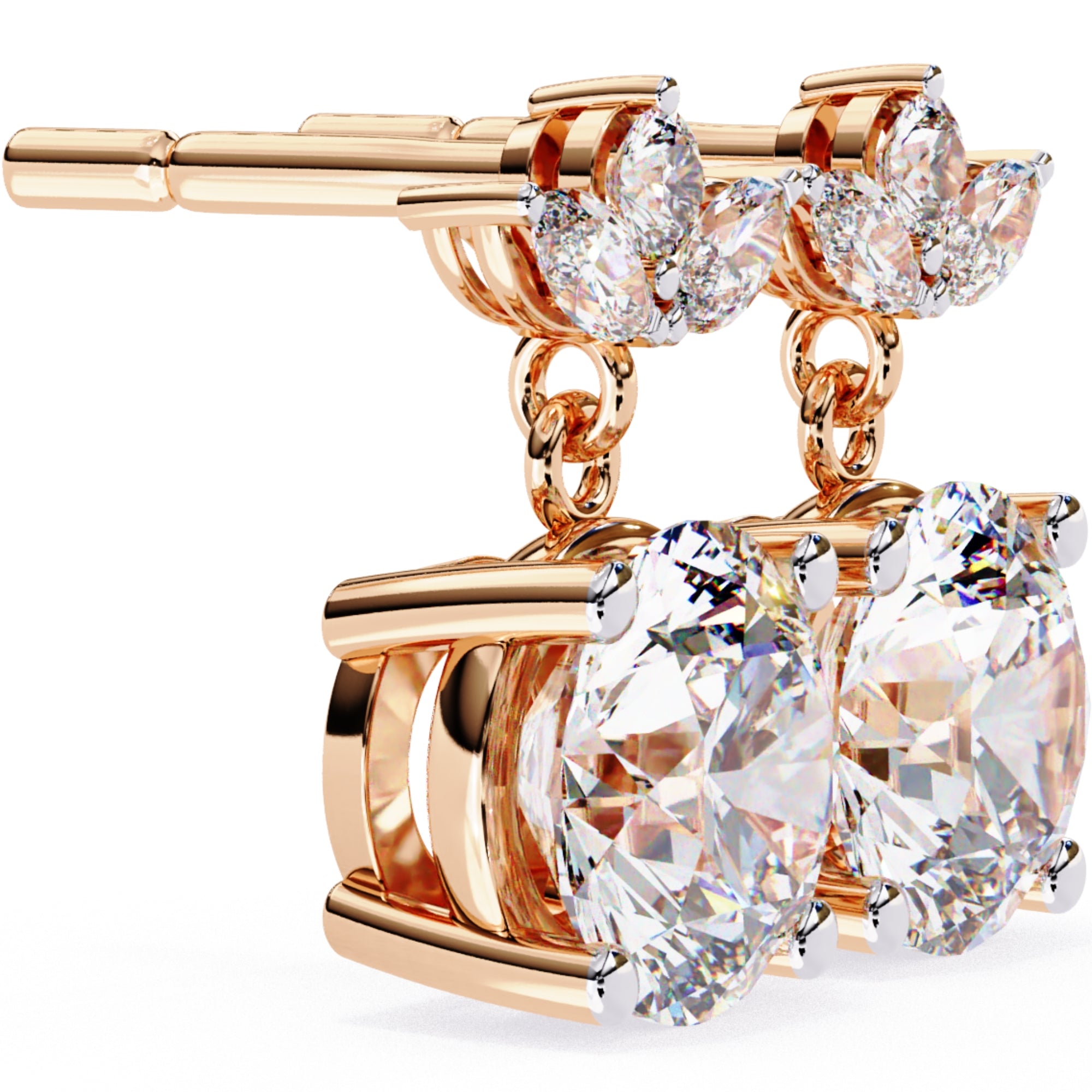 Cercei Stud Royal Solitaire Drop din Aur 14k cu Moissanite de 2.02 ct