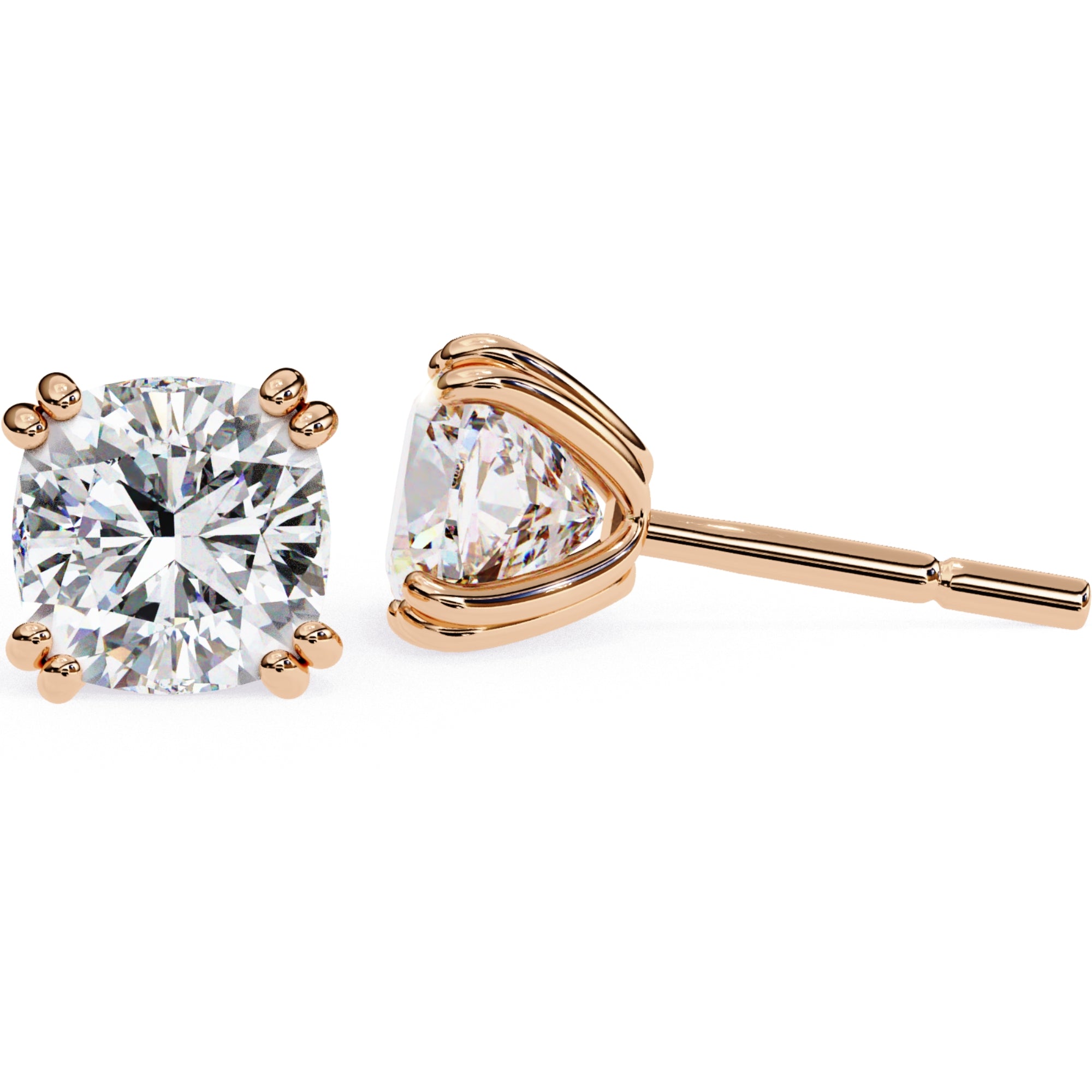Cercei Stud Monaco cu Moissanite Tăietură Cushion Square de 2.2 ct din 18K Aur Roz - Castelo.ro