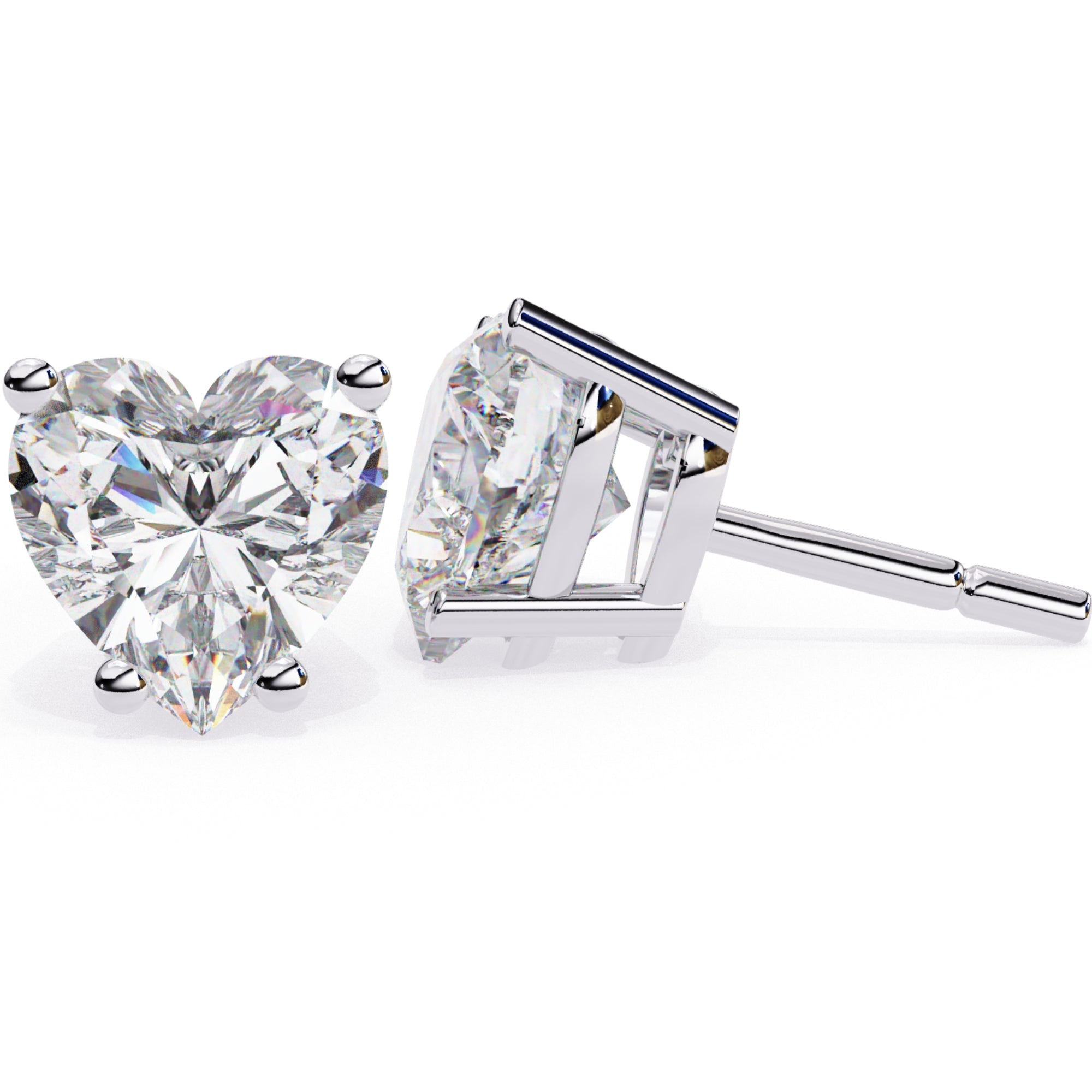 Cercei Stud Inima din Aur 14k cu Moissanite Tăietură Heart de 2.4 ct din 14K Aur Alb - Castelo.ro