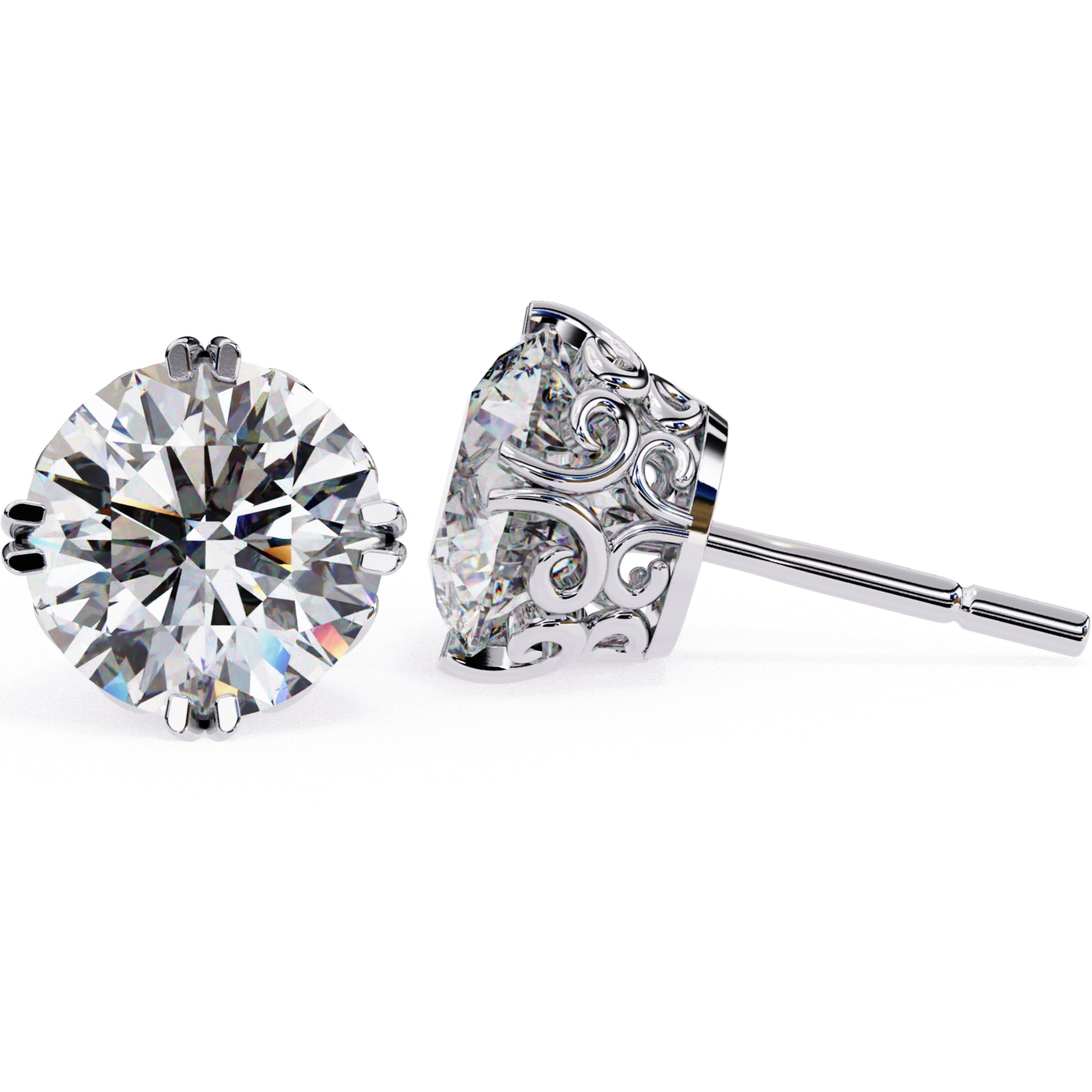 Cercei Stud La Reina din Aur 14k cu Diamante Naturale Tăietură Briliant de 2.5 ct din 14K Aur Alb - Castelo.ro