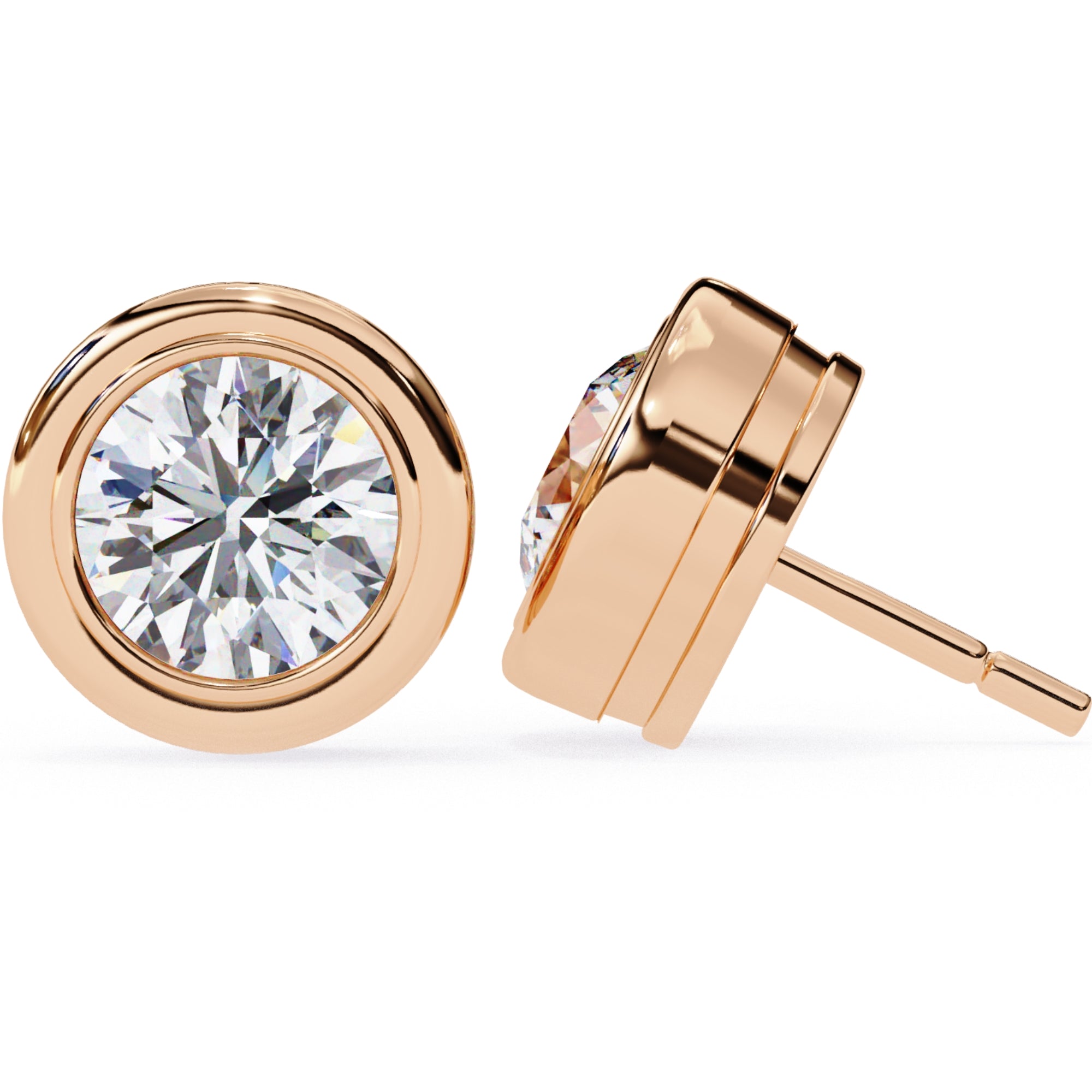 Cercei Stud Bezel din Aur 14k cu Moissanite Tăietură Briliant de 2.5 ct din 14K Aur Roz - Castelo.ro